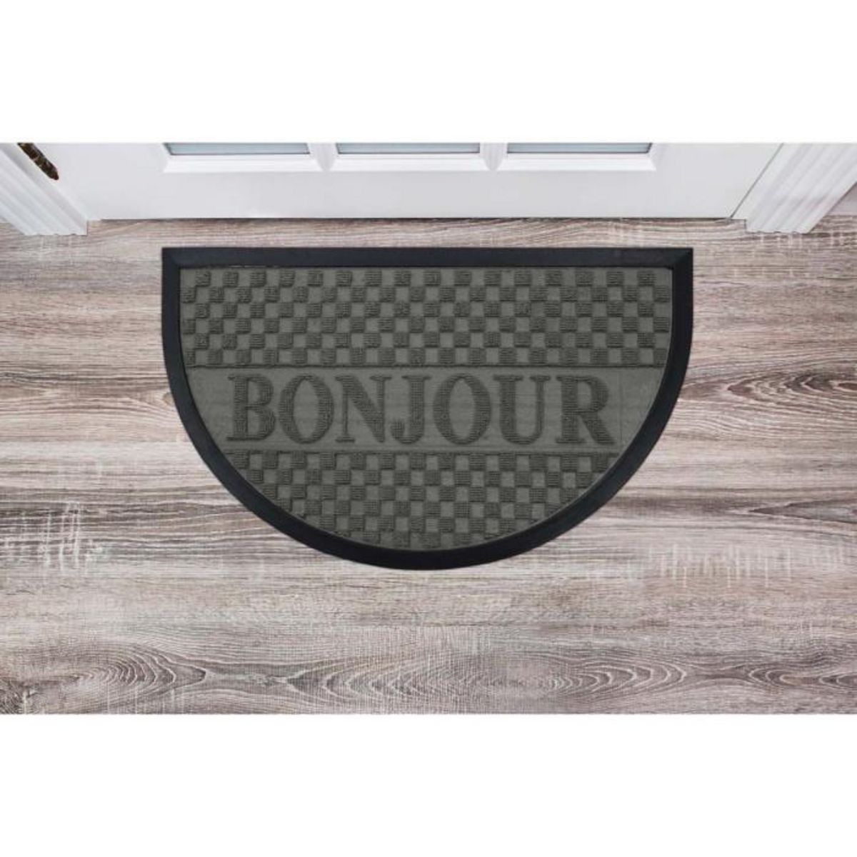 Paris Prix Tapis d'Entrée Demi-Lune  Bonjour  45x75 cm Gris