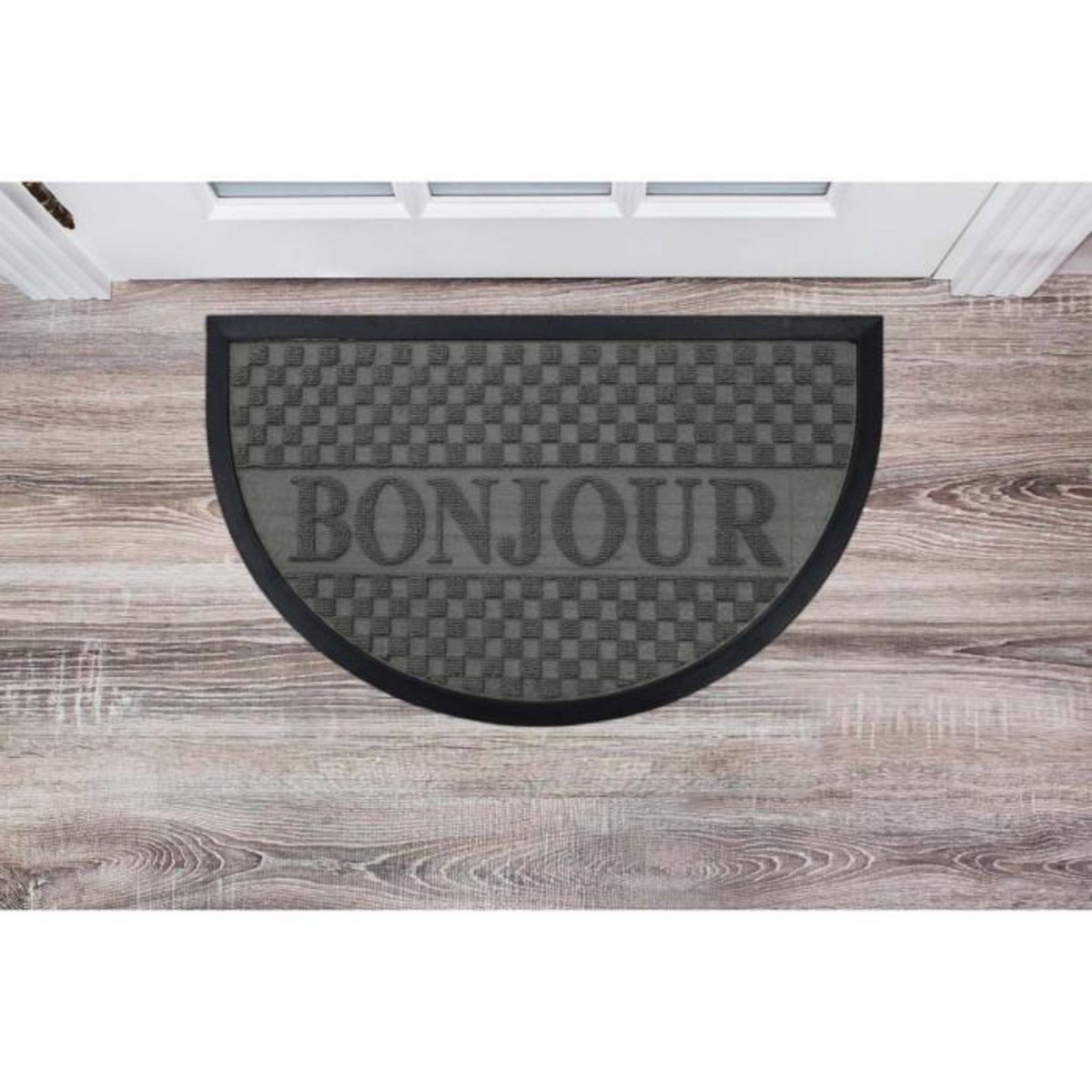 Paris Prix Tapis d'Entrée Demi-Lune  Bonjour  45x75 cm Gris