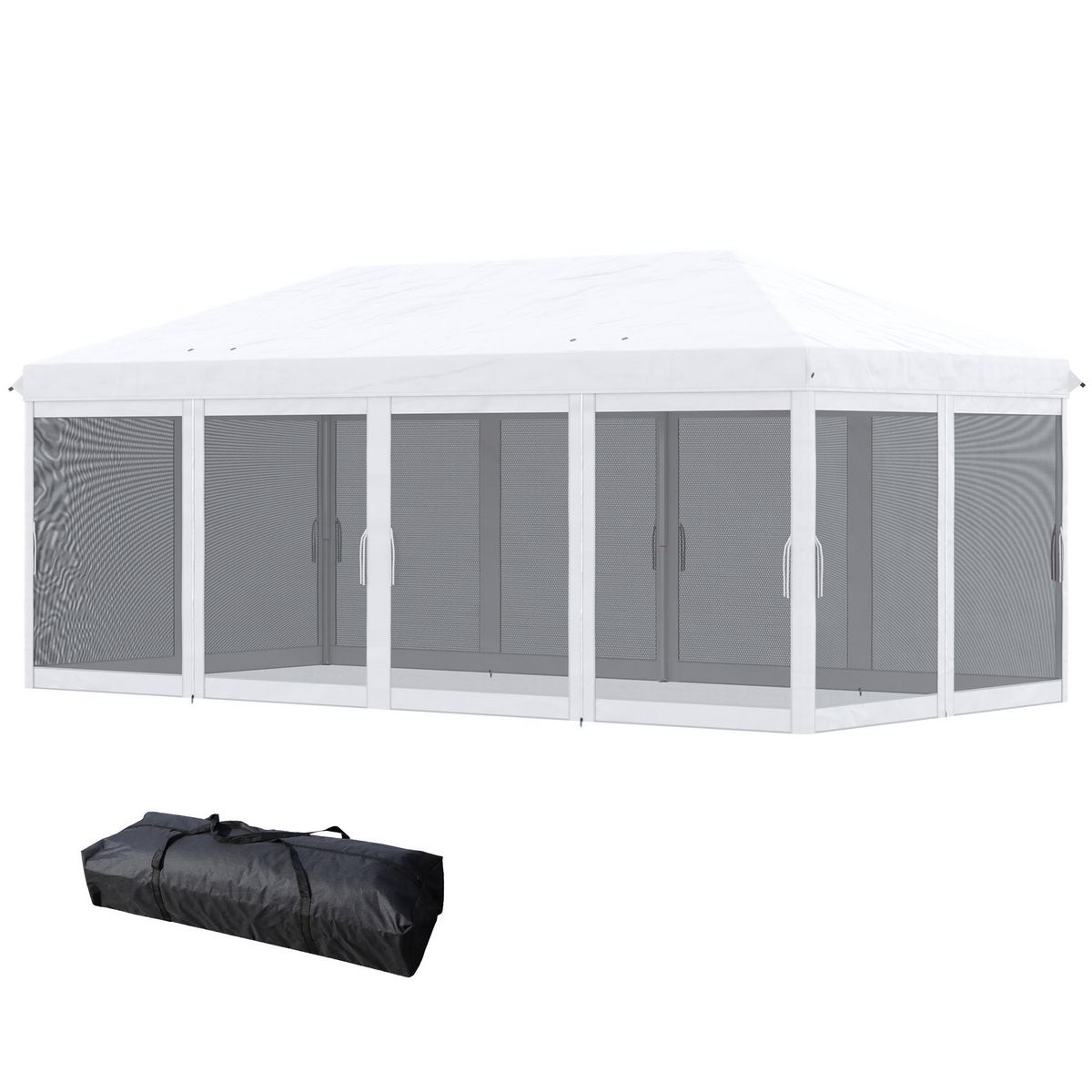 OUTSUNNY Tonnelle barnum pliant style colonial dim. 5,85L x 2,95l x 2,7H m 6 moustiquaires sac de transport blanc noir
