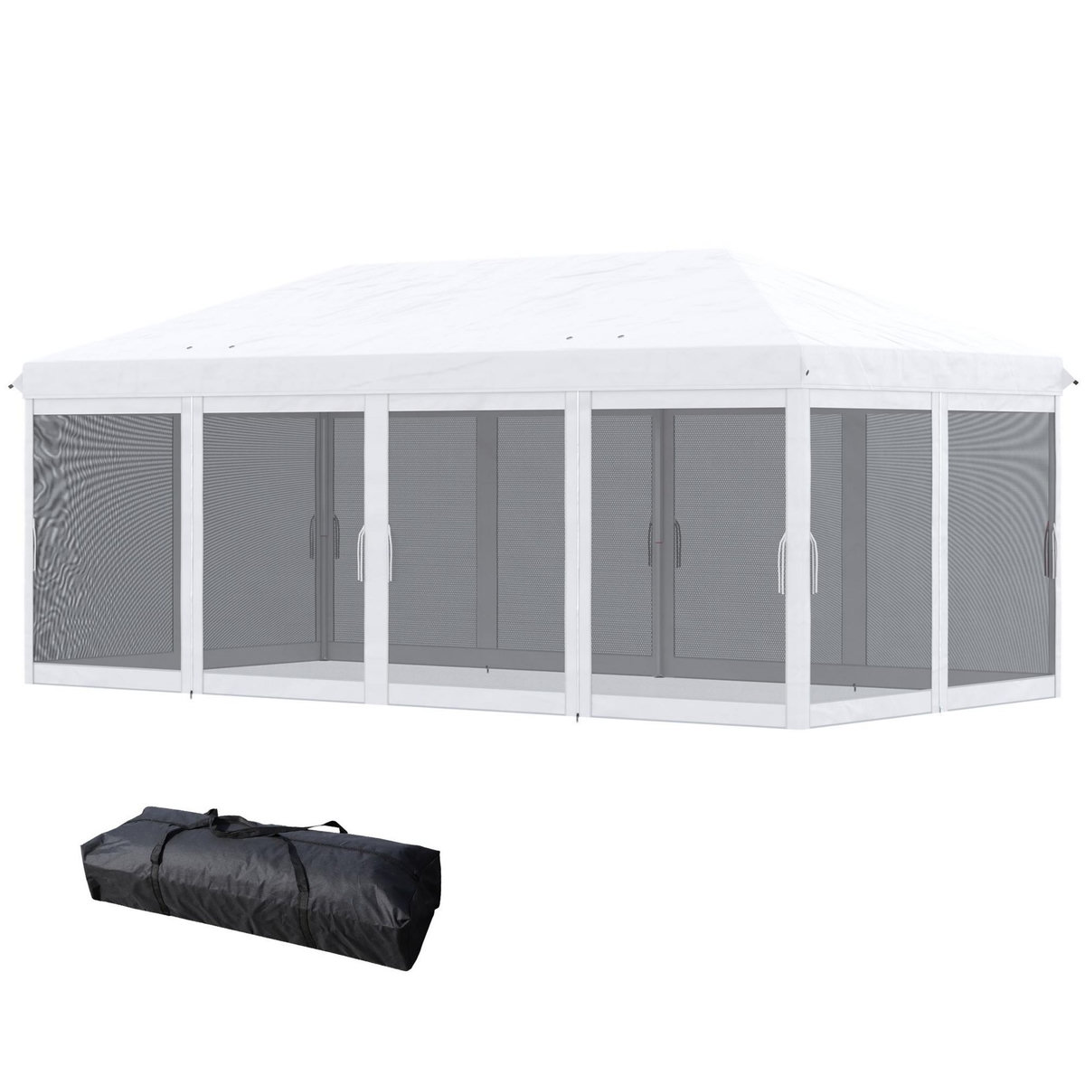 OUTSUNNY Tonnelle barnum pliant style colonial dim. 5,85L x 2,95l x 2,7H m 6 moustiquaires sac de transport blanc noir
