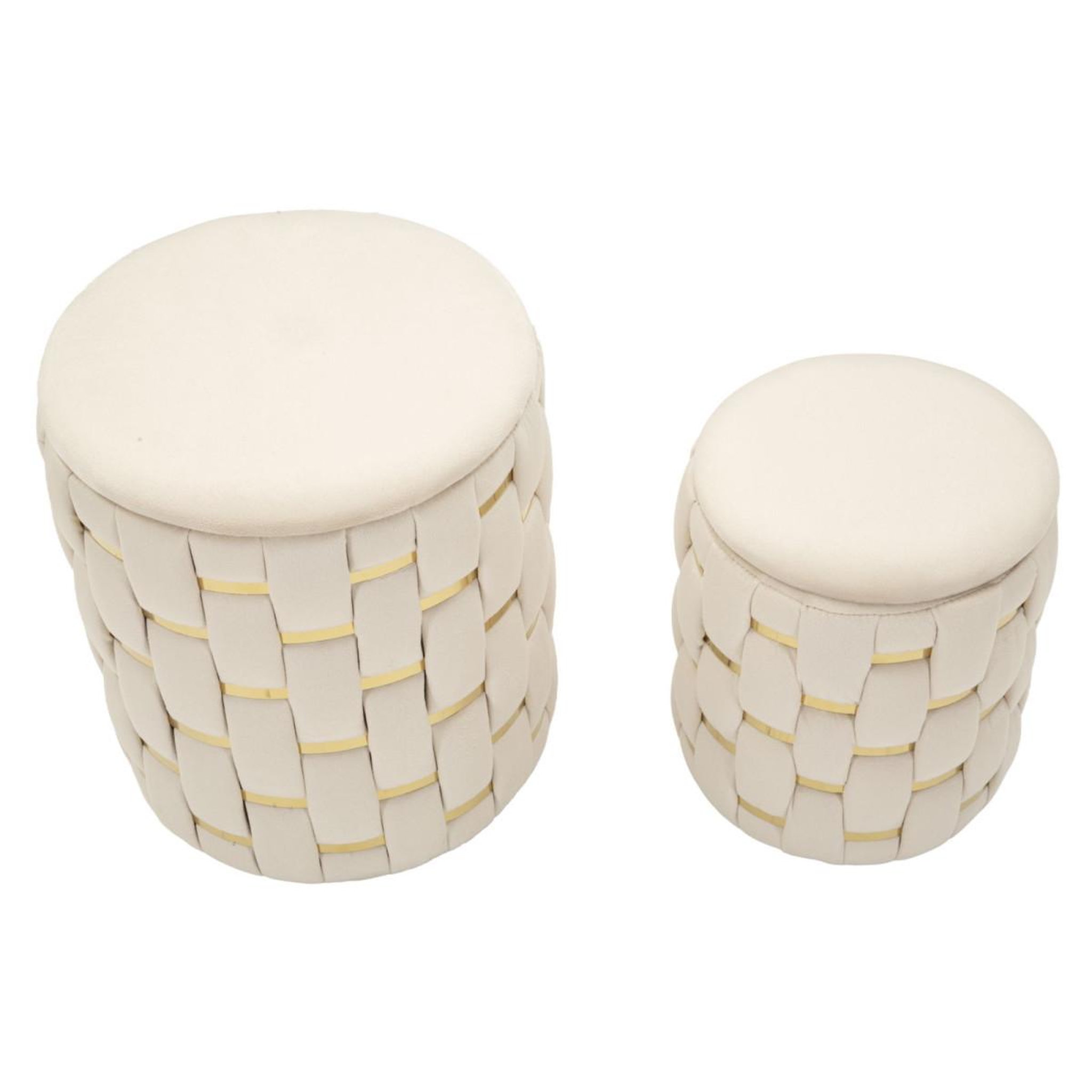 Voir la diapositive 3 : Paris Prix Lot de 2 poufs coffres  shanty  42cm crème & or