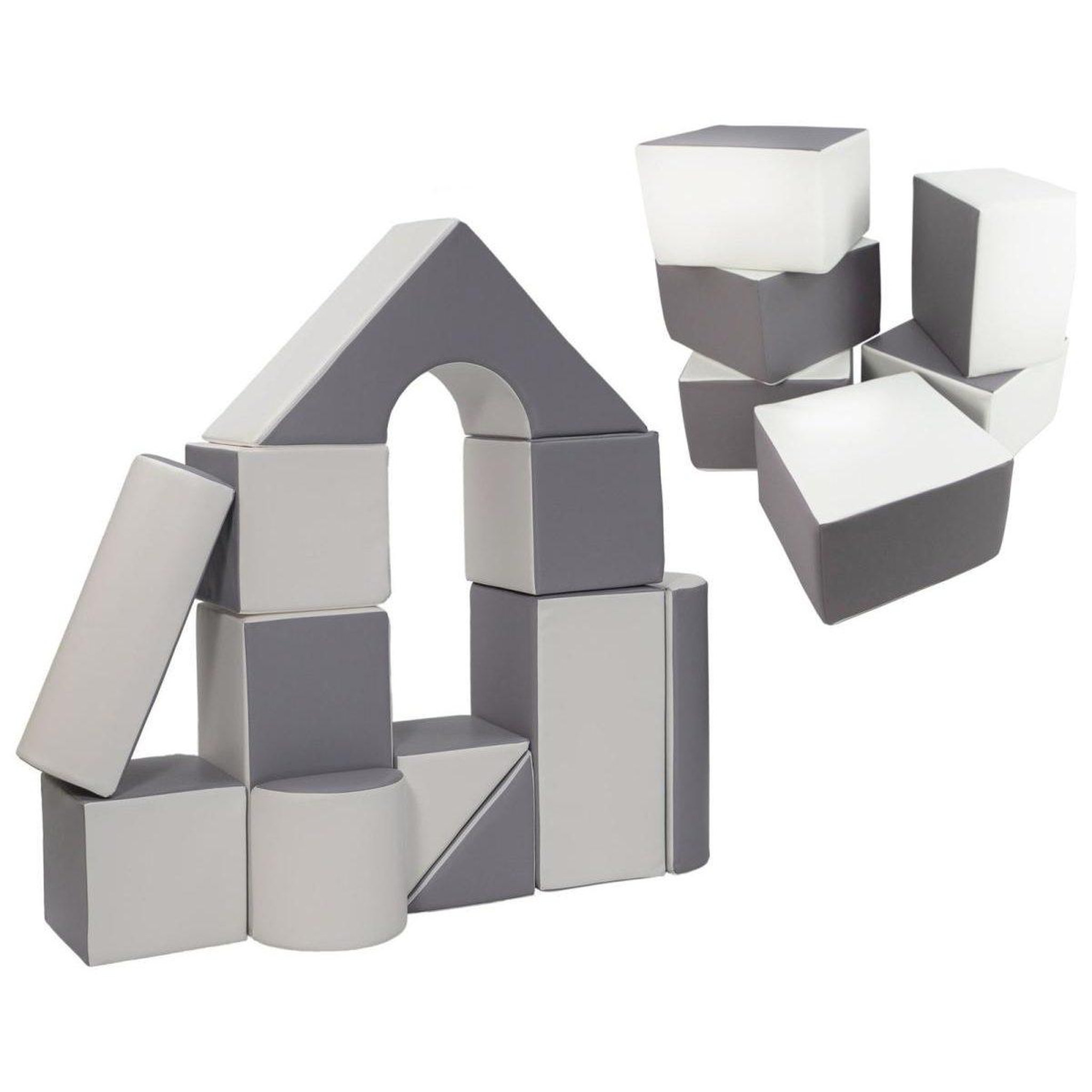 VELINDA Ensemble château + cubes (17 grands blocs de mousse) — blanc,gris