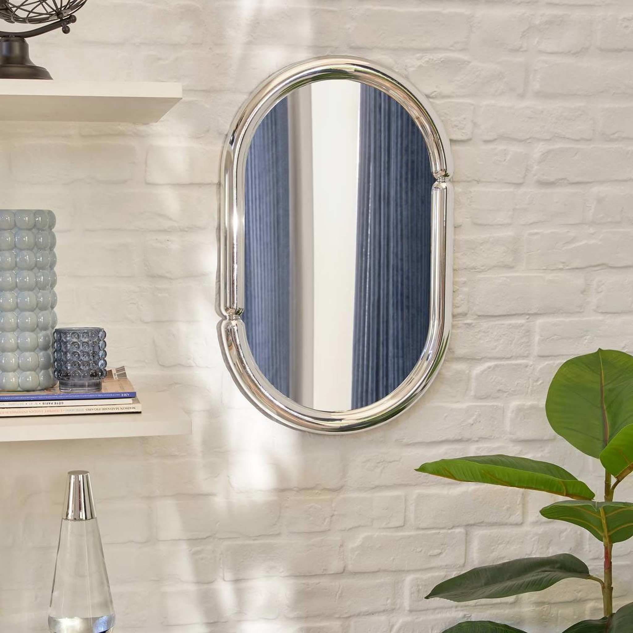 Voir la diapositive 4 : ATMOSPHERA Miroir mural ovale  micaela  55cm argent