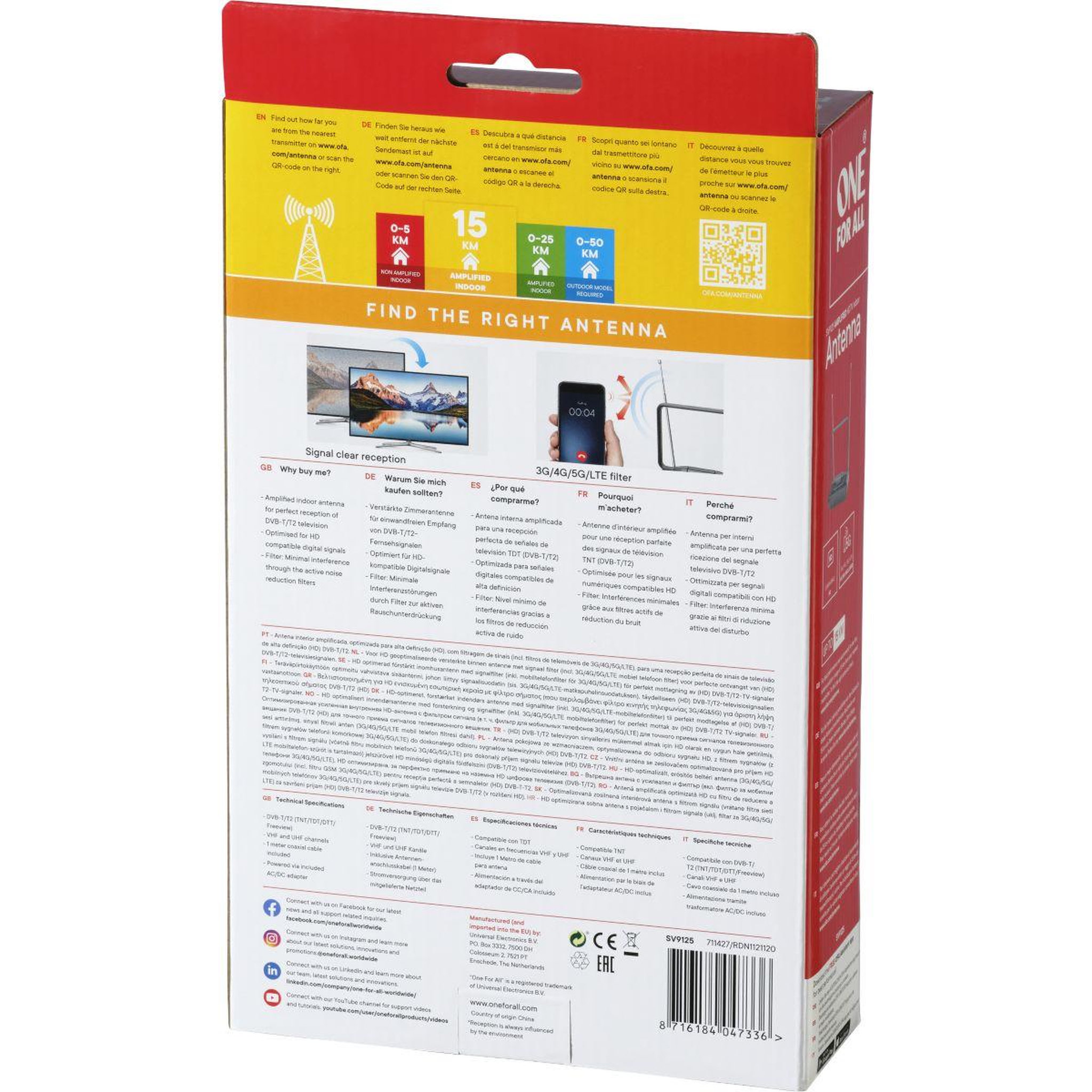 Voir la diapositive 3 : One For All Antenne intérieure sv9125 filtre 5g