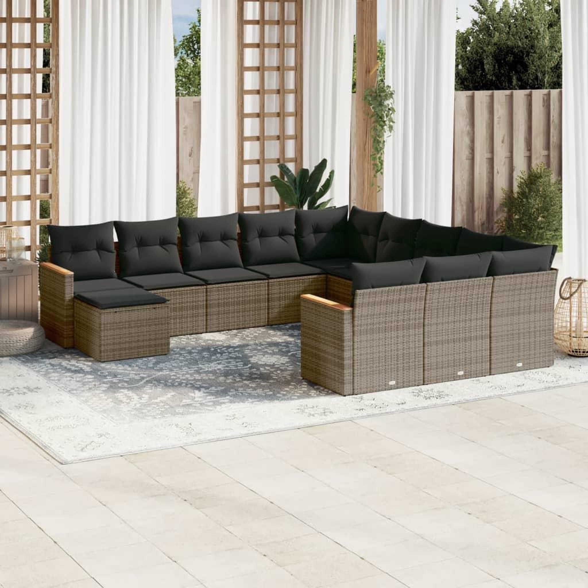 VIDAXL Salon de jardin avec coussins 12 pcs gris resine tressee