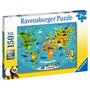 Voir la diapositive 1 : RAVENSBURGER Puzzle 150 pièces XXL - La carte du monde des animaux