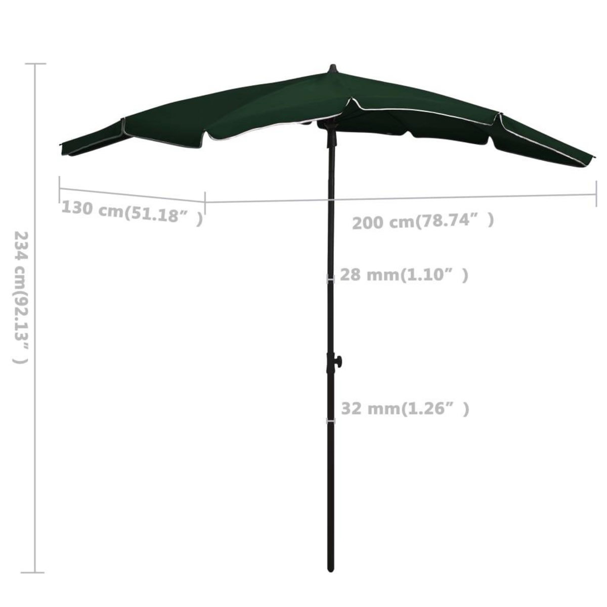 VIDAXL Parasol de jardin avec mat 200x130 cm vert