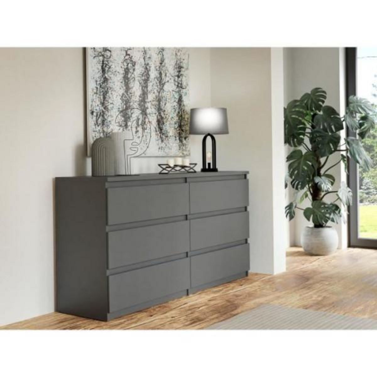 MARKET24 Commode - CHELSEA - 6 tiroirs - Anthracite - 154 x 42,2 x 79,9 cm
