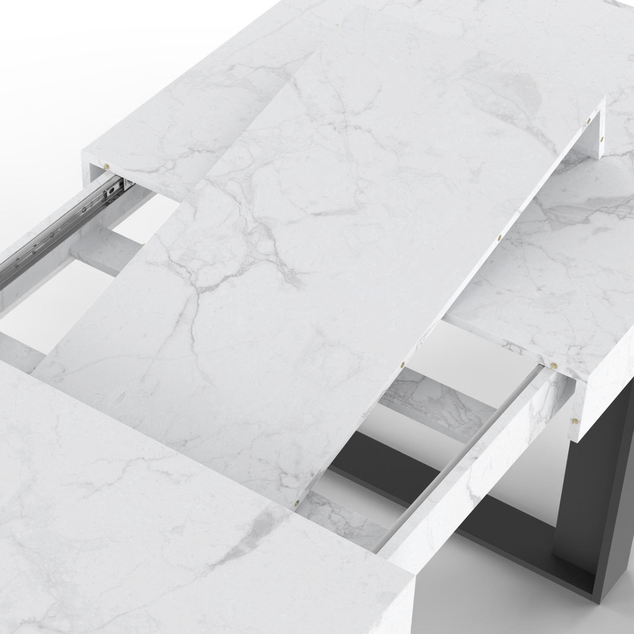 Voir la diapositive 6 : ID MARKET Table à manger extensible rectangle phoenix 4-8 personnes plateau effet marbre blanc alaska 160-200 cm
