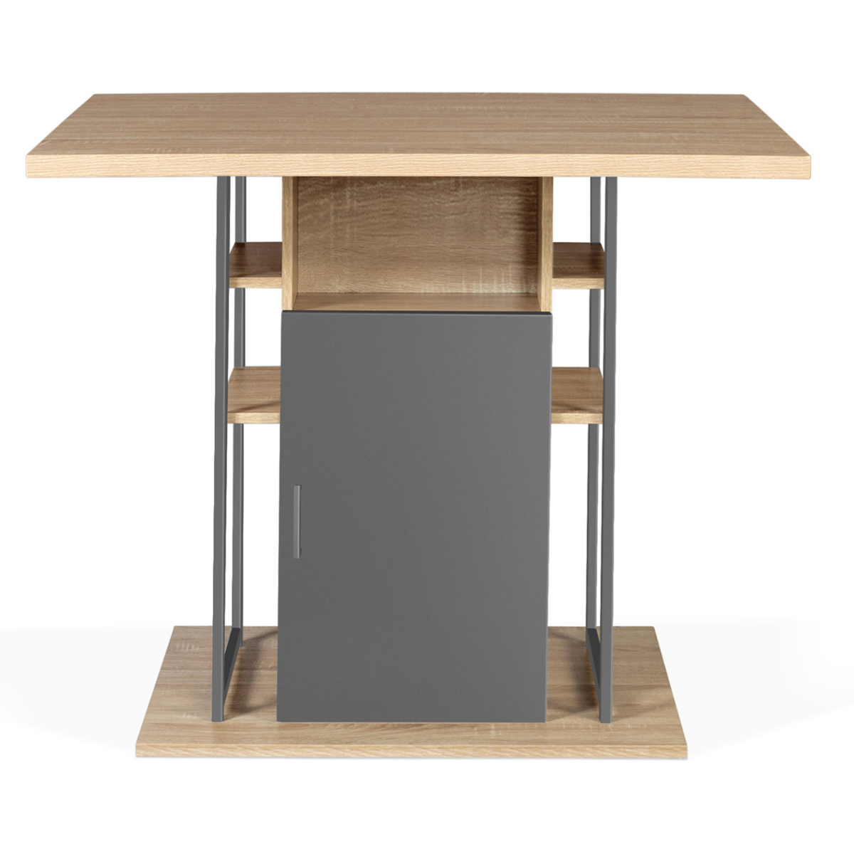 ID MARKET Ilot central UGO 110 cm bois gris et imitation hêtre avec rangements design industriel