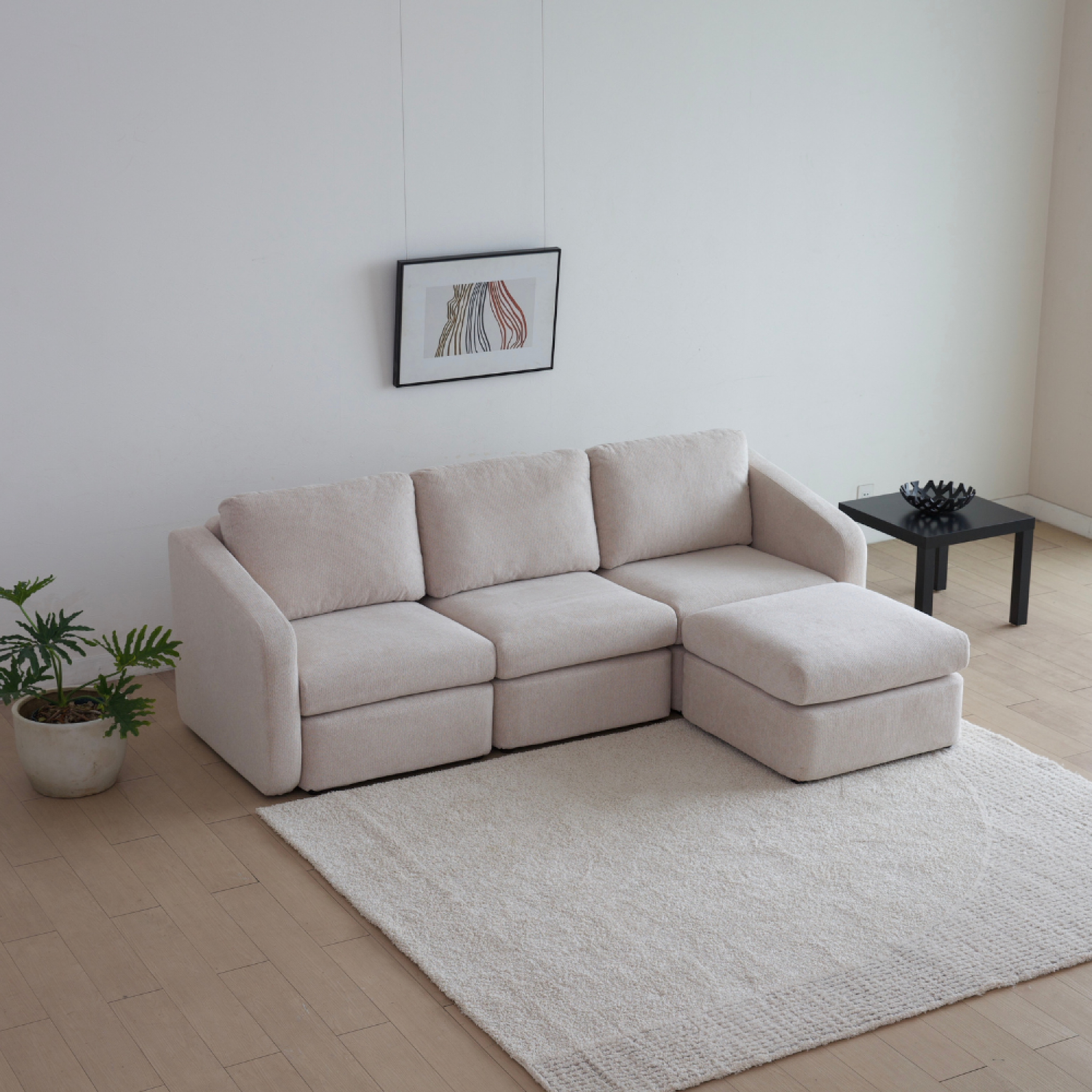 Voir la diapositive 4 : CONCEPT USINE Canapé 3 places modulable beige avec pouf konekt