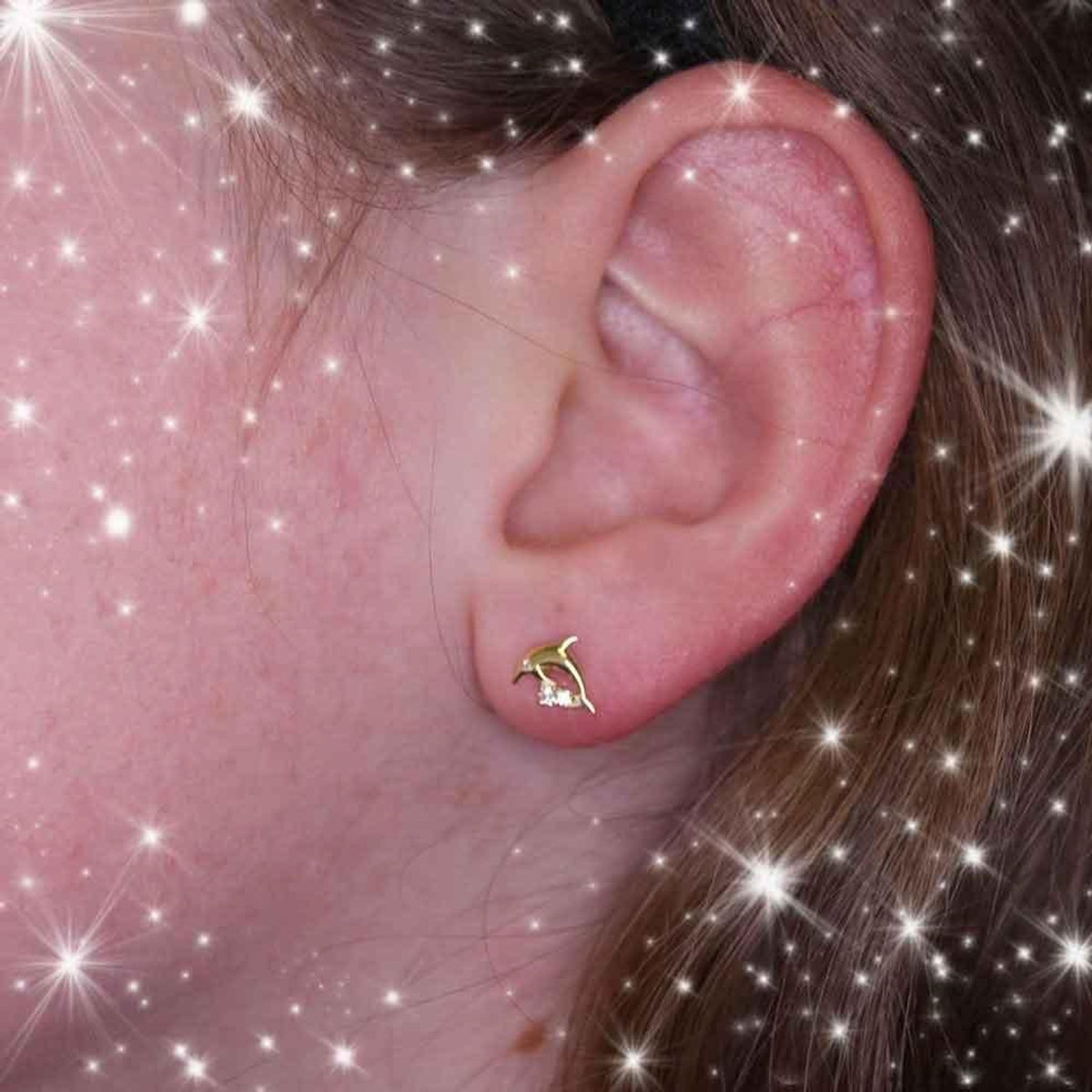 L'ATELIER D'AZUR Boucles d'Oreilles Dauphins - Or Jaune - Enfant