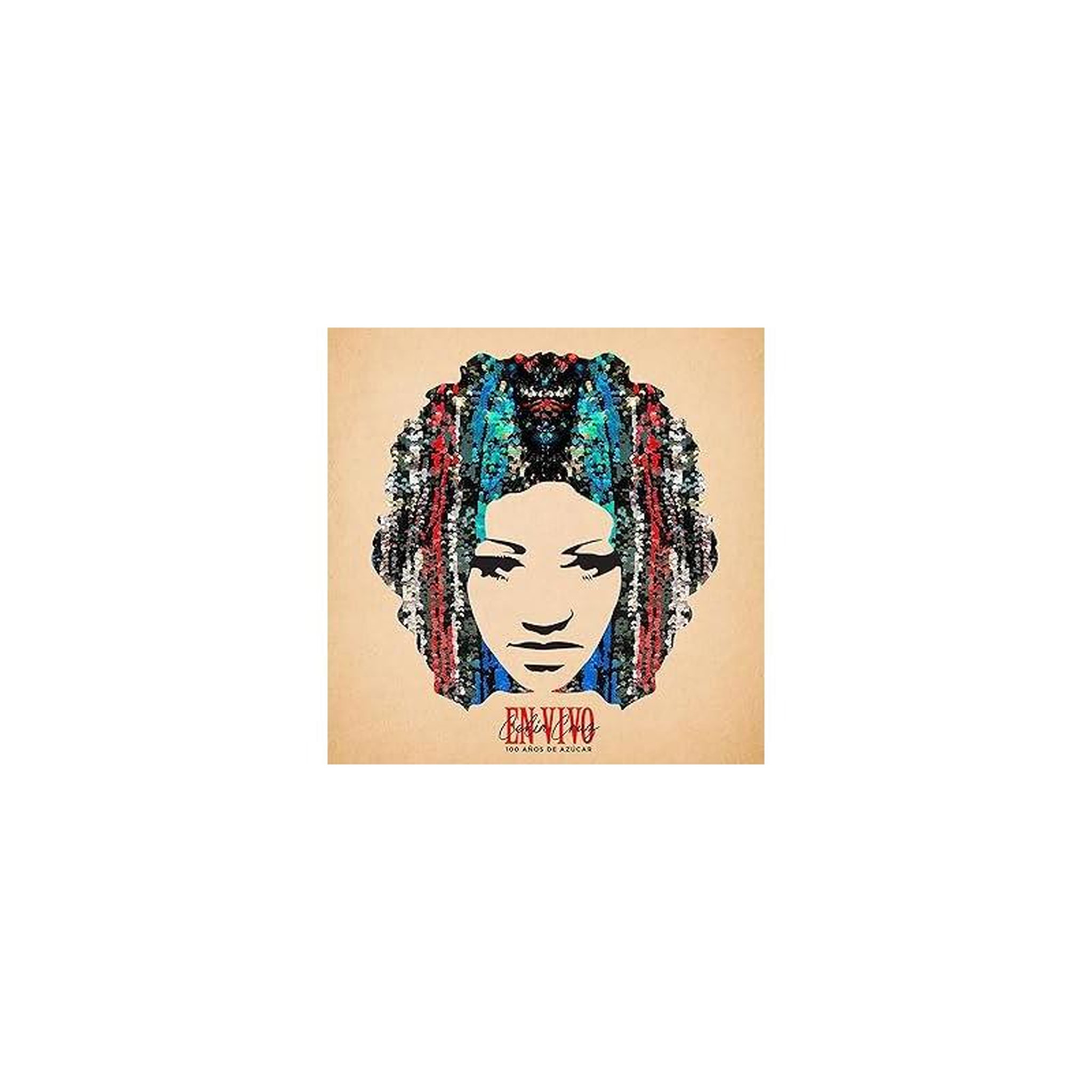 Vinyle en vivo 100 años de azúcar, pochette visage stylisé cheveux tressés multi-couleurs