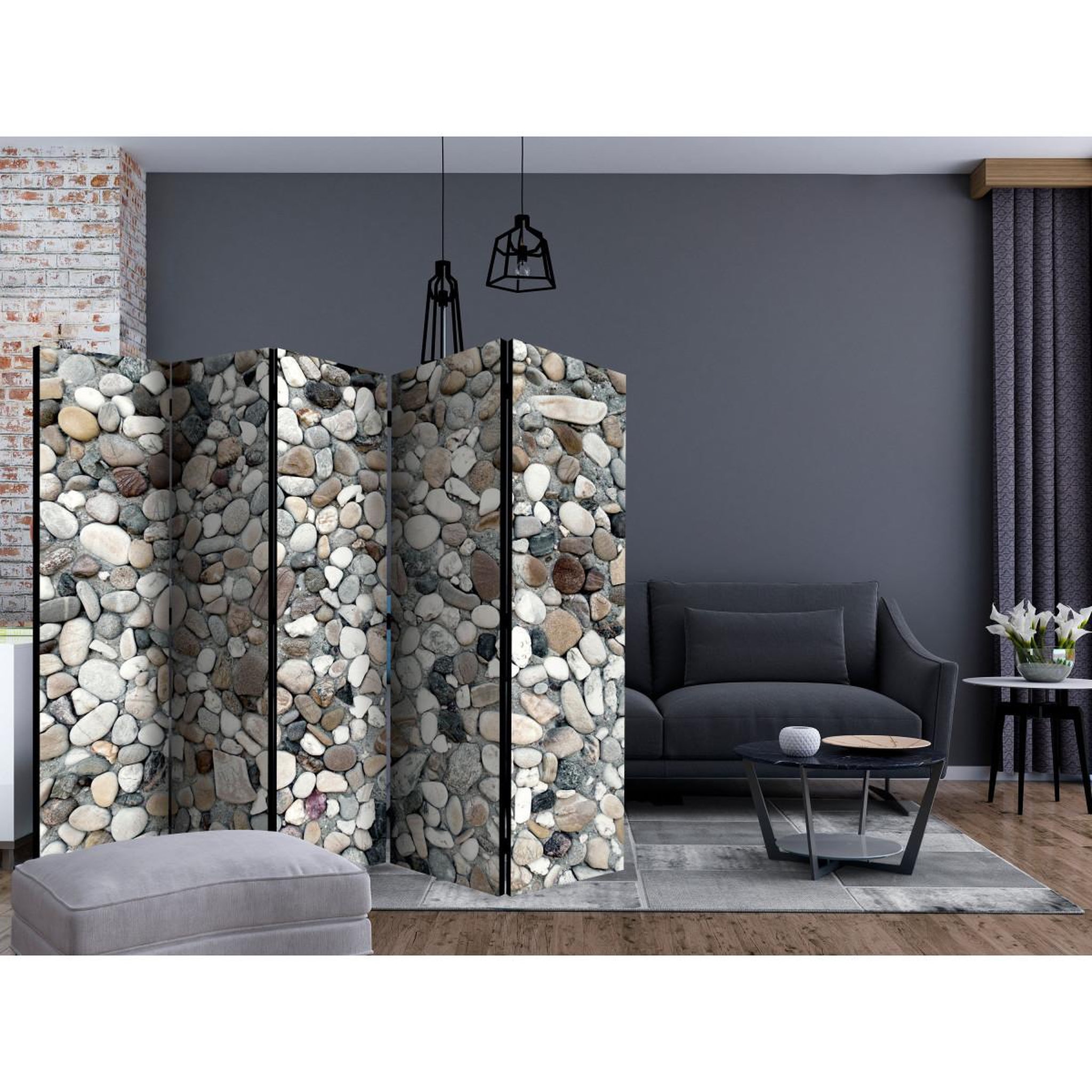 Voir la diapositive 2 : Paris Prix Paravent 5 volets  beach pebbles  172x225cm