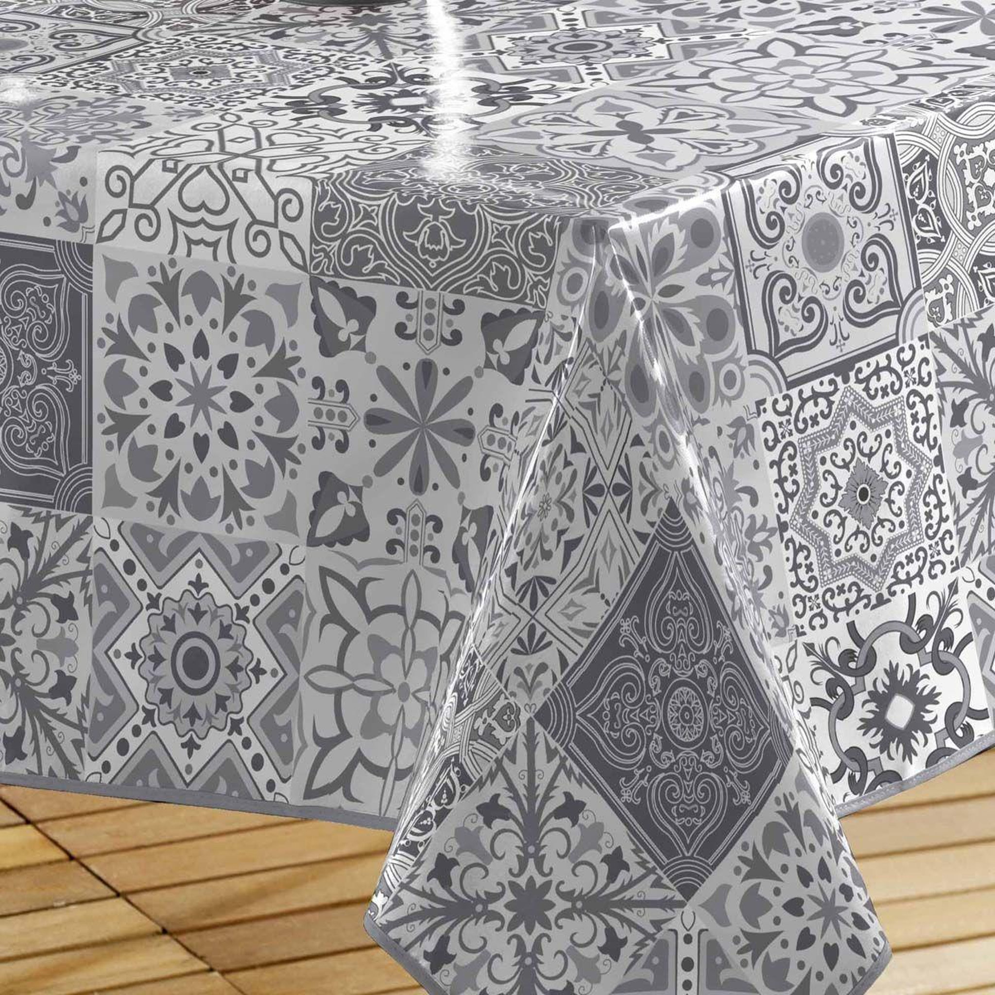Voir la diapositive 2 : Douceur d'Intérieur Nappe toile cirée  persane  140x240cm gris