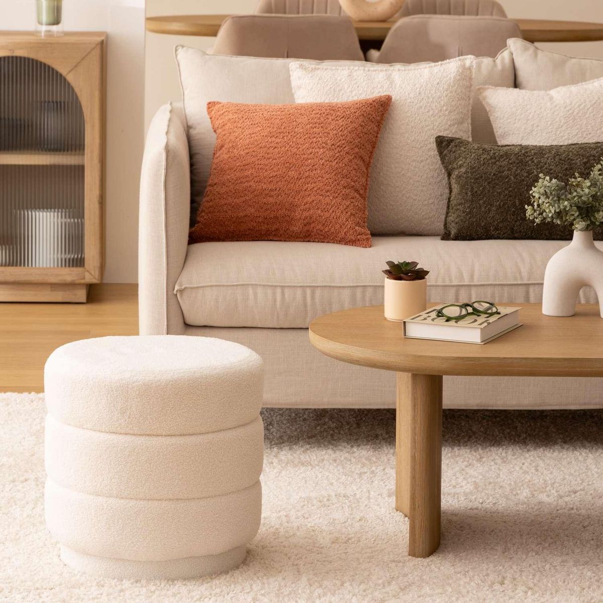 ATMOSPHERA Pouf en bouclette KEMI - Blanc
