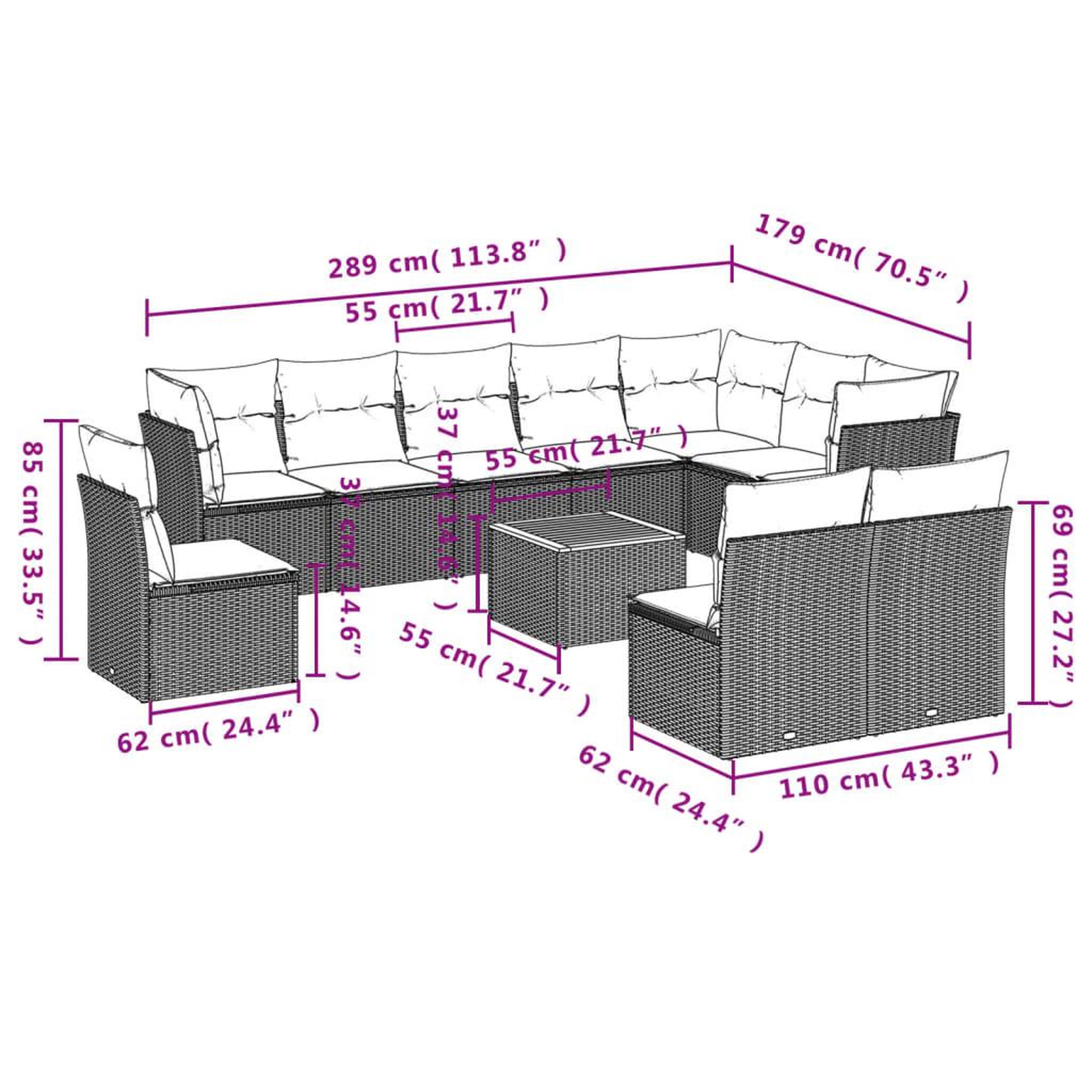 Voir la diapositive 3 : VIDAXL Salon de jardin 11 pcs avec coussins noir resine tressee