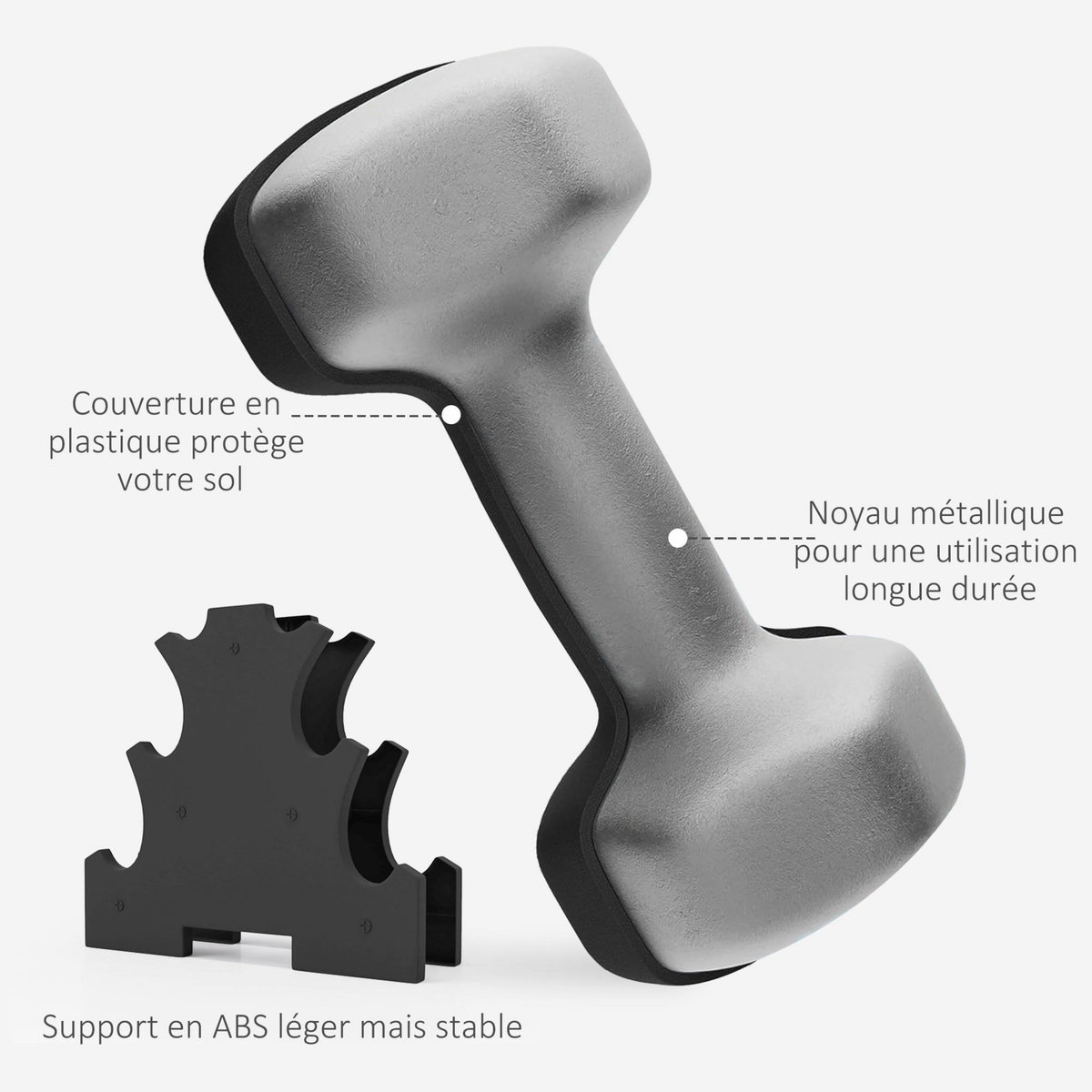 HOMCOM Support noir pour 6 haltères vinyles - 6 haltères incluses total 12 Kg - noir rouge vert