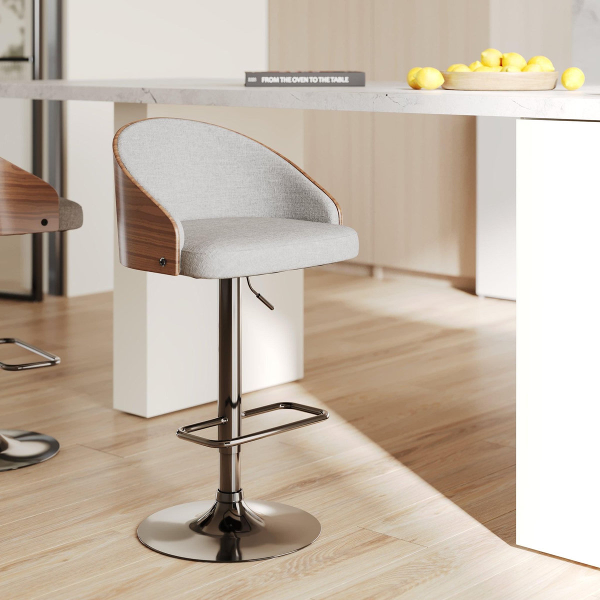 Rendez vous déco Chaise de bar réglable 63/84 cm en tissu gris clair-Carmelo