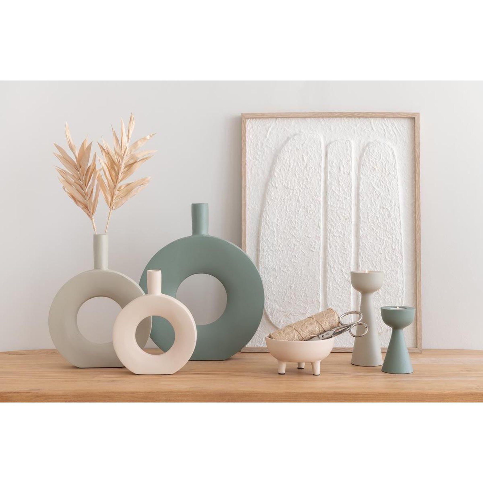 Voir la diapositive 2 : J-LINE Vase Design en Aluminium  Cercle  22cm Beige