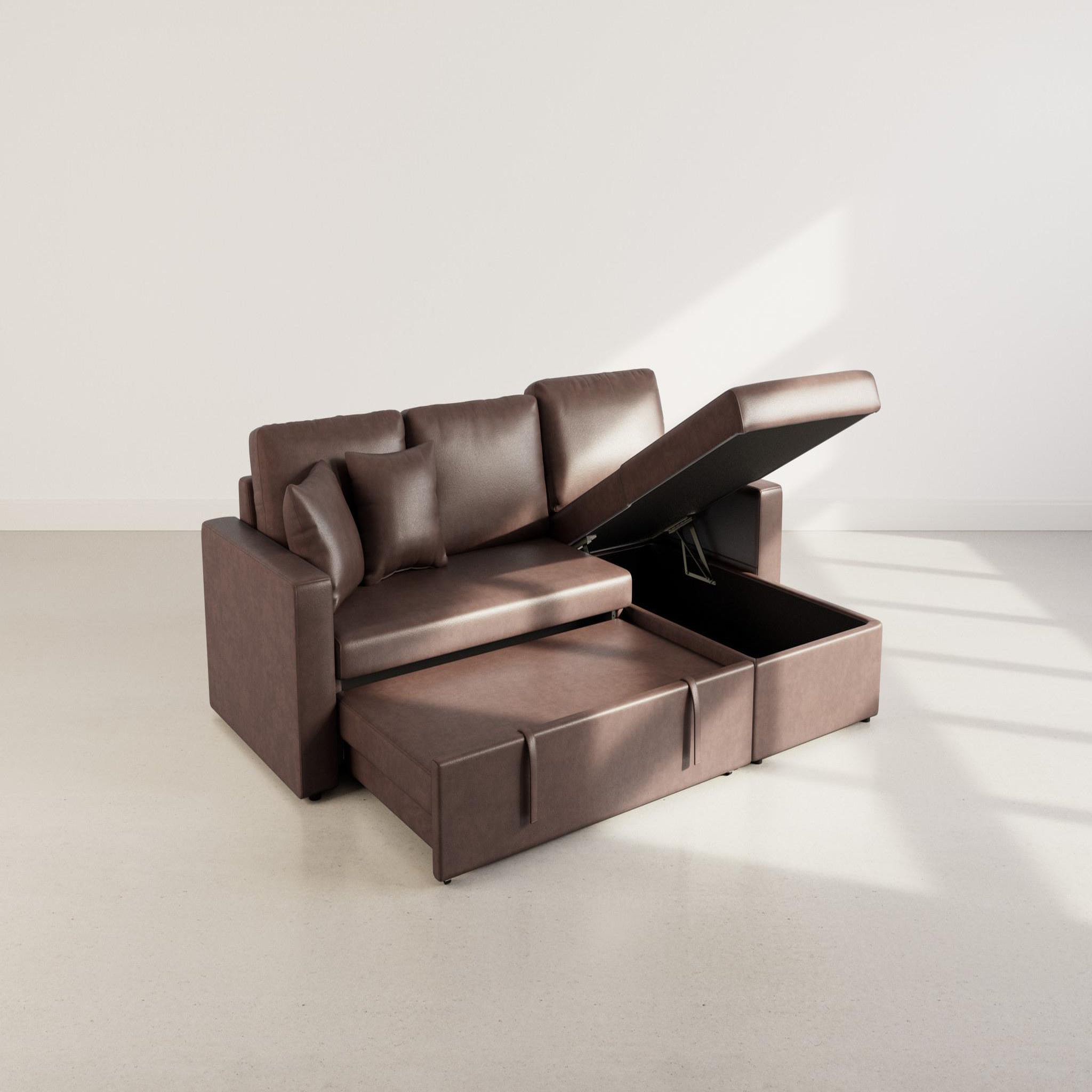 Voir la diapositive 3 : BEST MOBILIER Cyrus - canapé d'angle réversible 4 places - convertible avec coffre - en simili