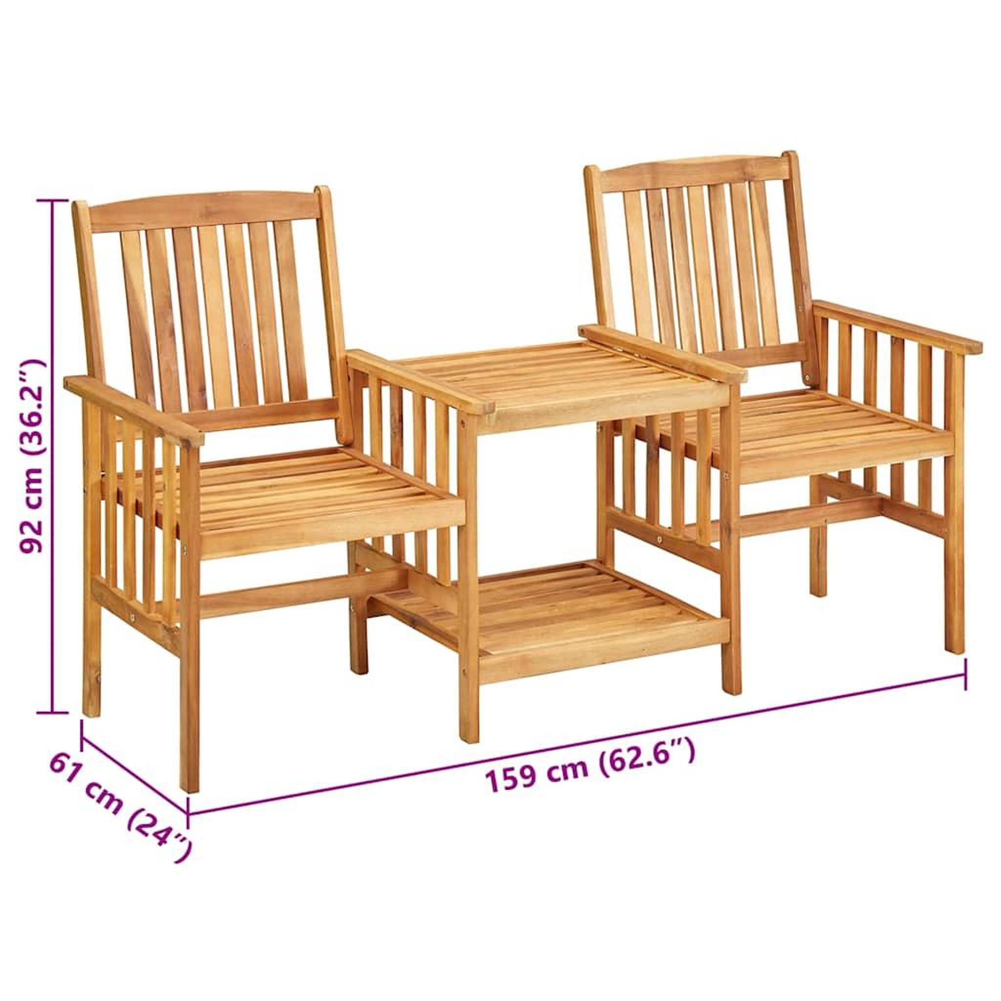 Voir la diapositive 6 : VIDAXL Chaises de jardin avec table a the et coussins Acacia solide