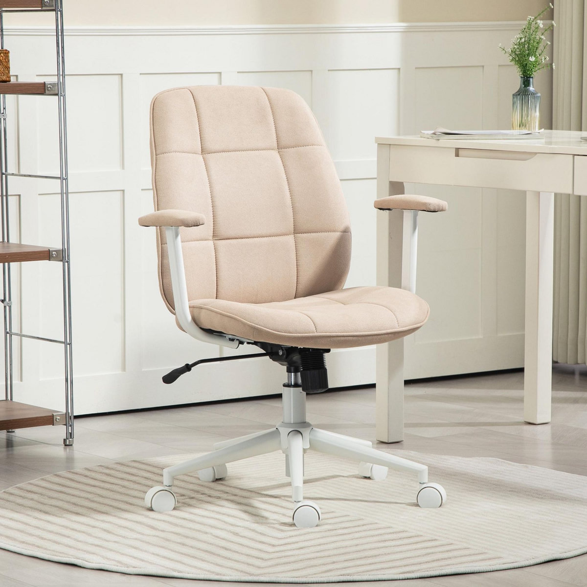 HOMCOM Chaise de bureau style Chesterfield - réglable, fonction bascule verrouillable - tissu beige