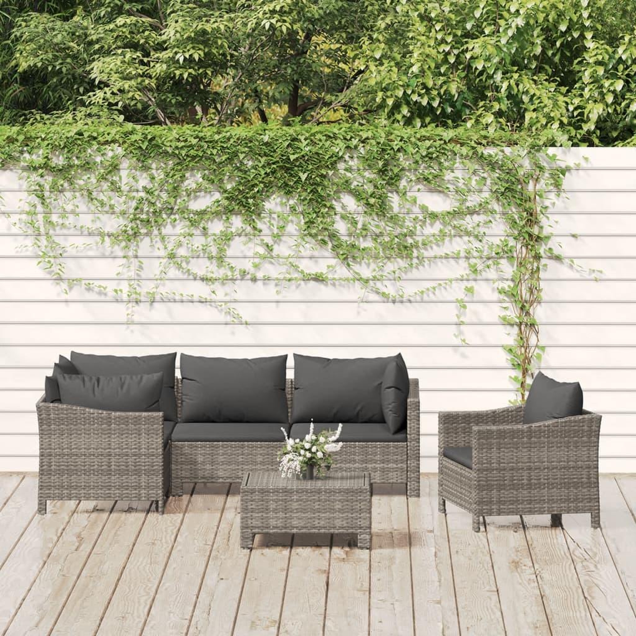 Voir la diapositive 1 : VIDAXL Salon de jardin 6 pcs avec coussins Gris Resine tressee