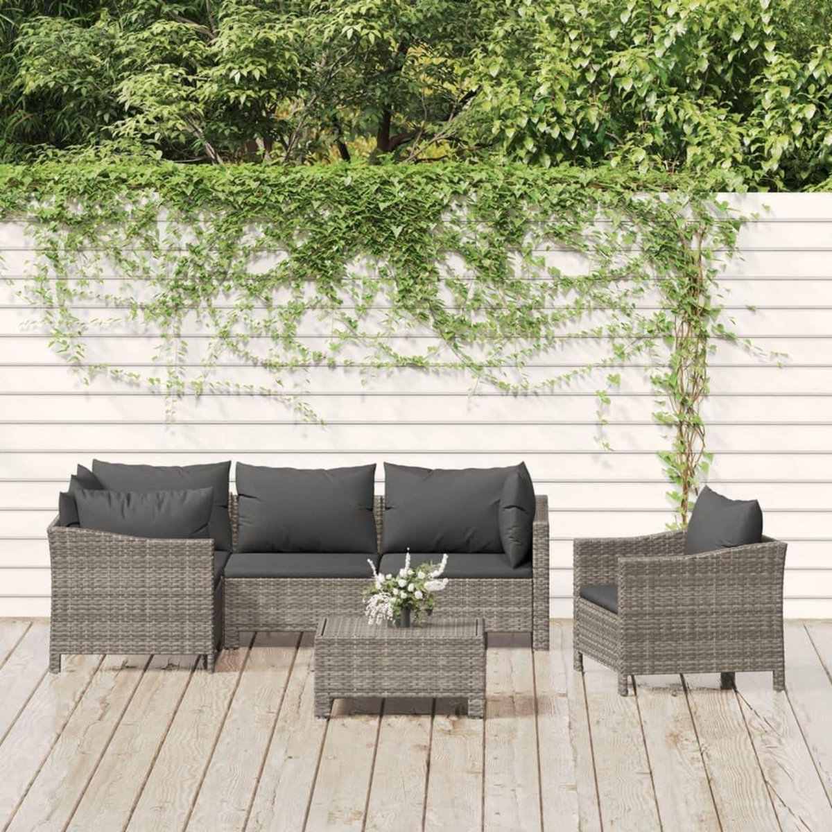 VIDAXL Salon de jardin 6 pcs avec coussins Gris Resine tressee