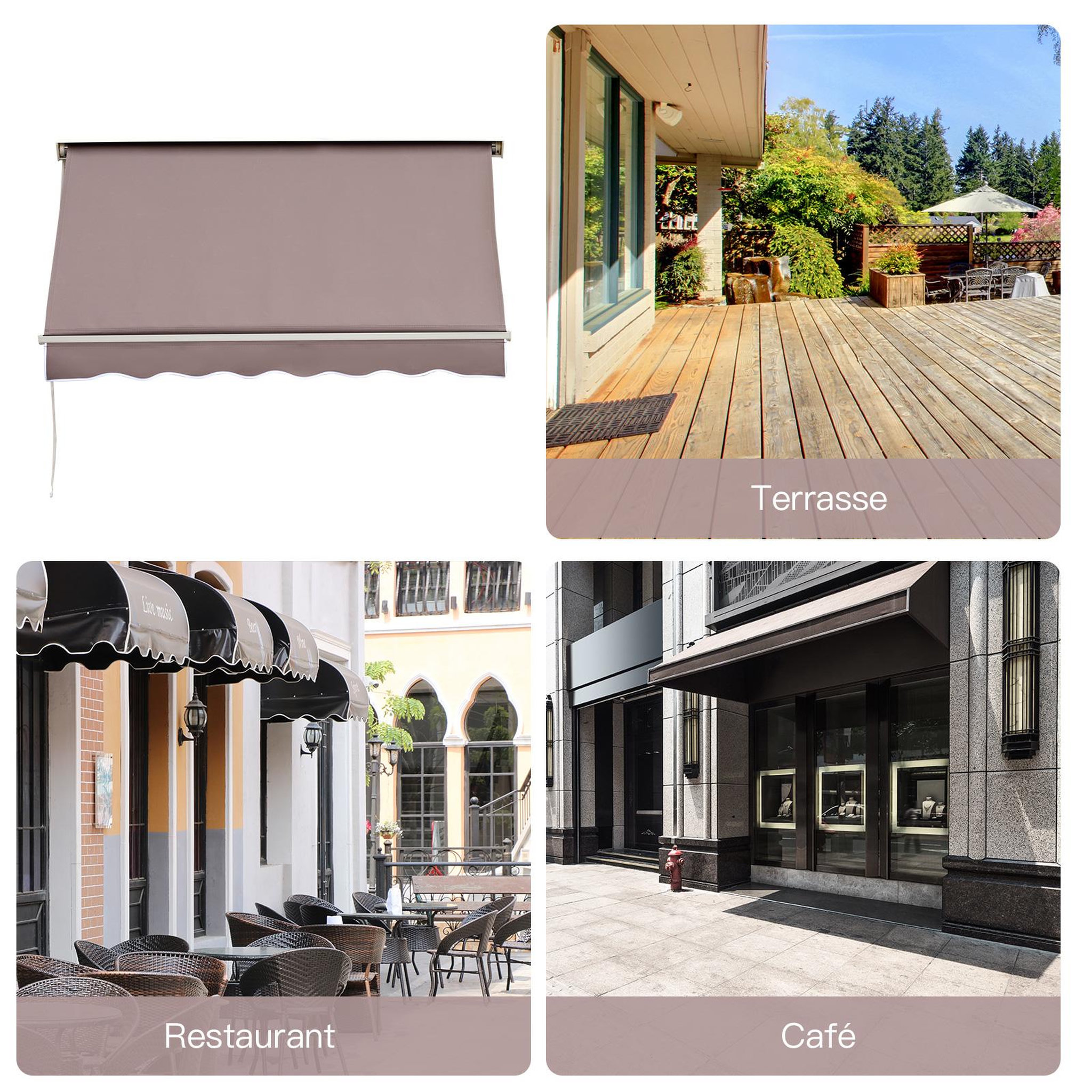 Voir la diapositive 6 : OUTSUNNY Store banne manuel inclinaison réglable aluminium polyester imperméabilisé 70L x 180l cm taupe clair