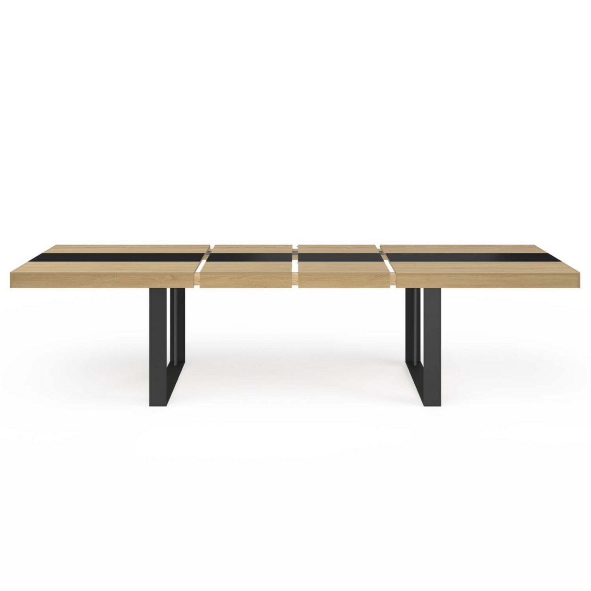 ID MARKET Table à manger extensible rectangle PHOENIX 6-12 personnes bois et noir bande centrale noire 200-300 cm