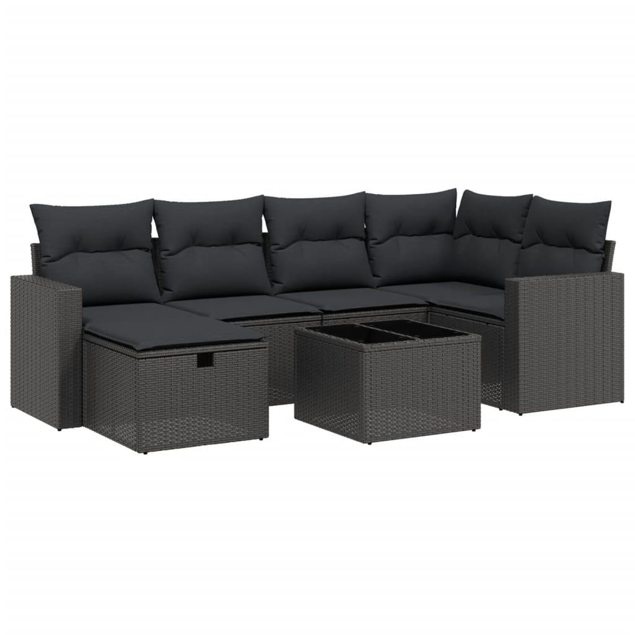 Voir la diapositive 2 : VIDAXL Salon de jardin 7 pcs avec coussins noir resine tressee