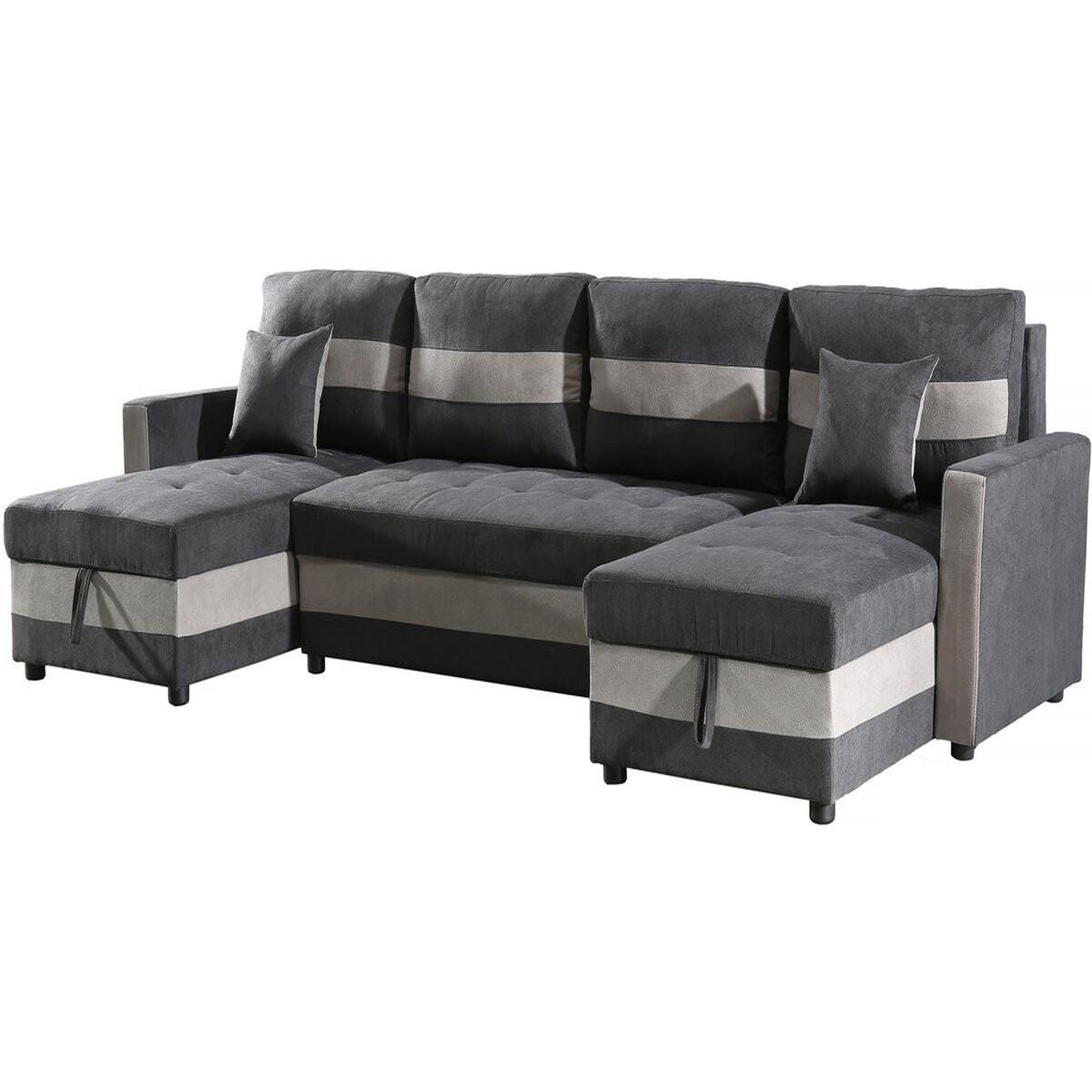 Habitat et Jardin Canapé panoramique convertible avec coffres de rangement  antoine  - 5 places - gris foncé/ gris clair