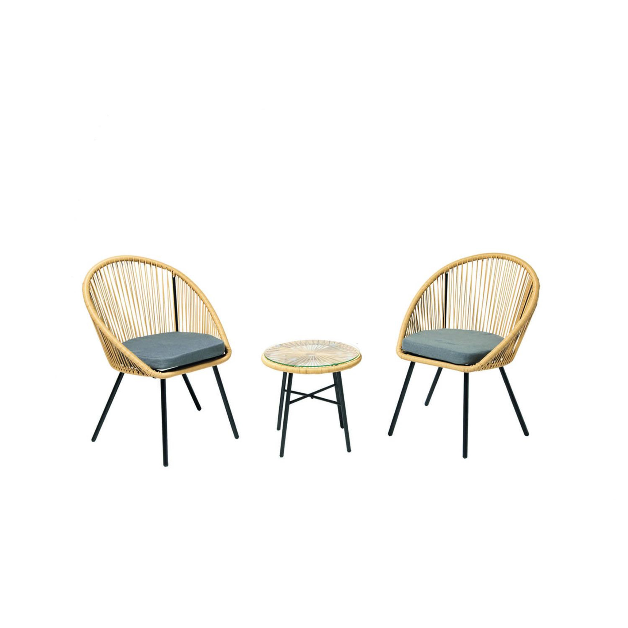 CONCEPT USINE Salon de balcon 2 fauteuils et 1 table coussins gris ipanema