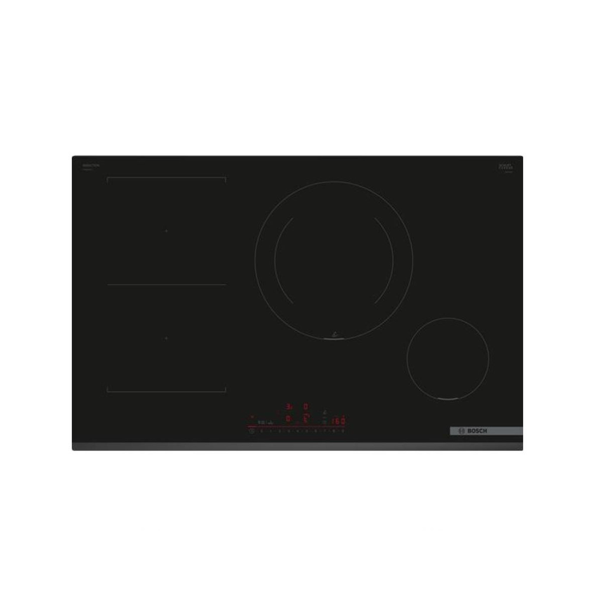 Voir la diapositive 1 : BOSCH Table de cuisson induction 80cm 4 feux 7400kw noir - pvs831hc1h