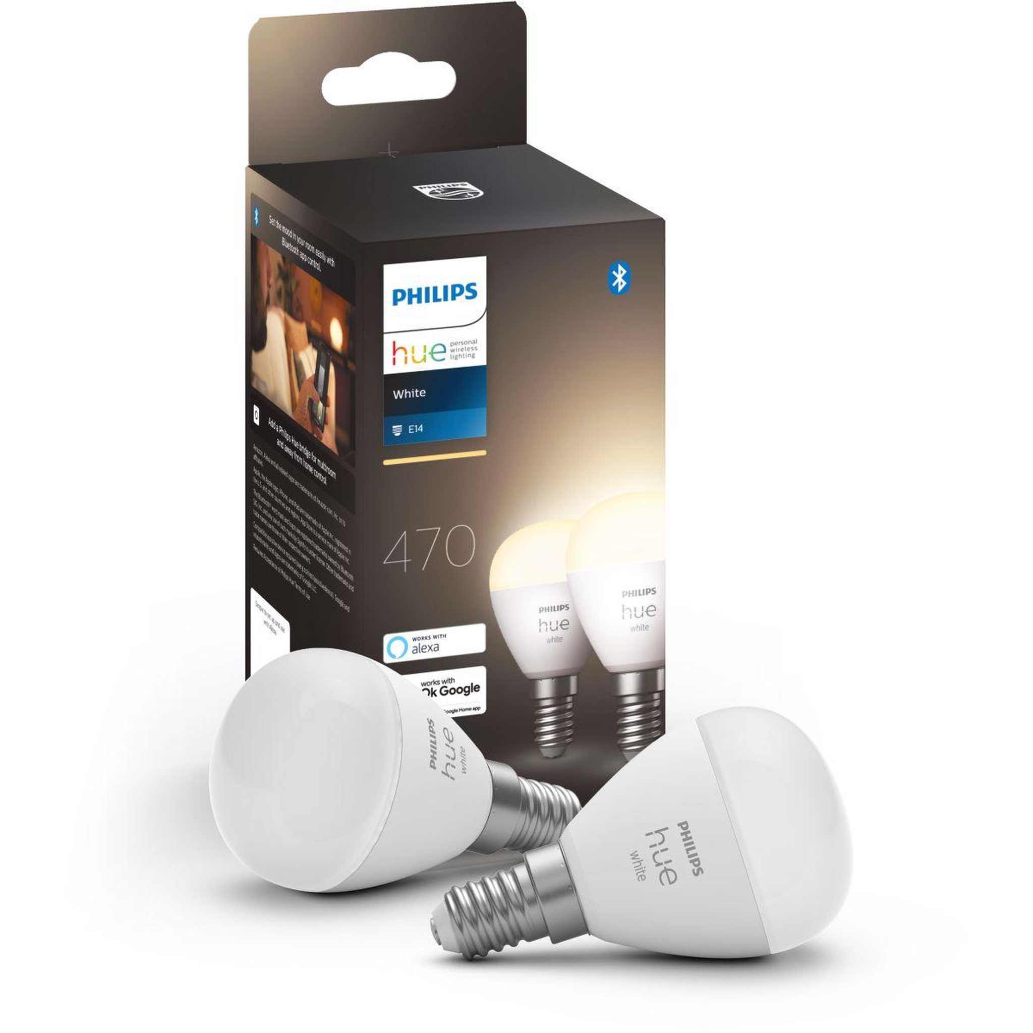 PHILIPS HUE Ampoule LED connectée E14 White Sphérique pack de 2