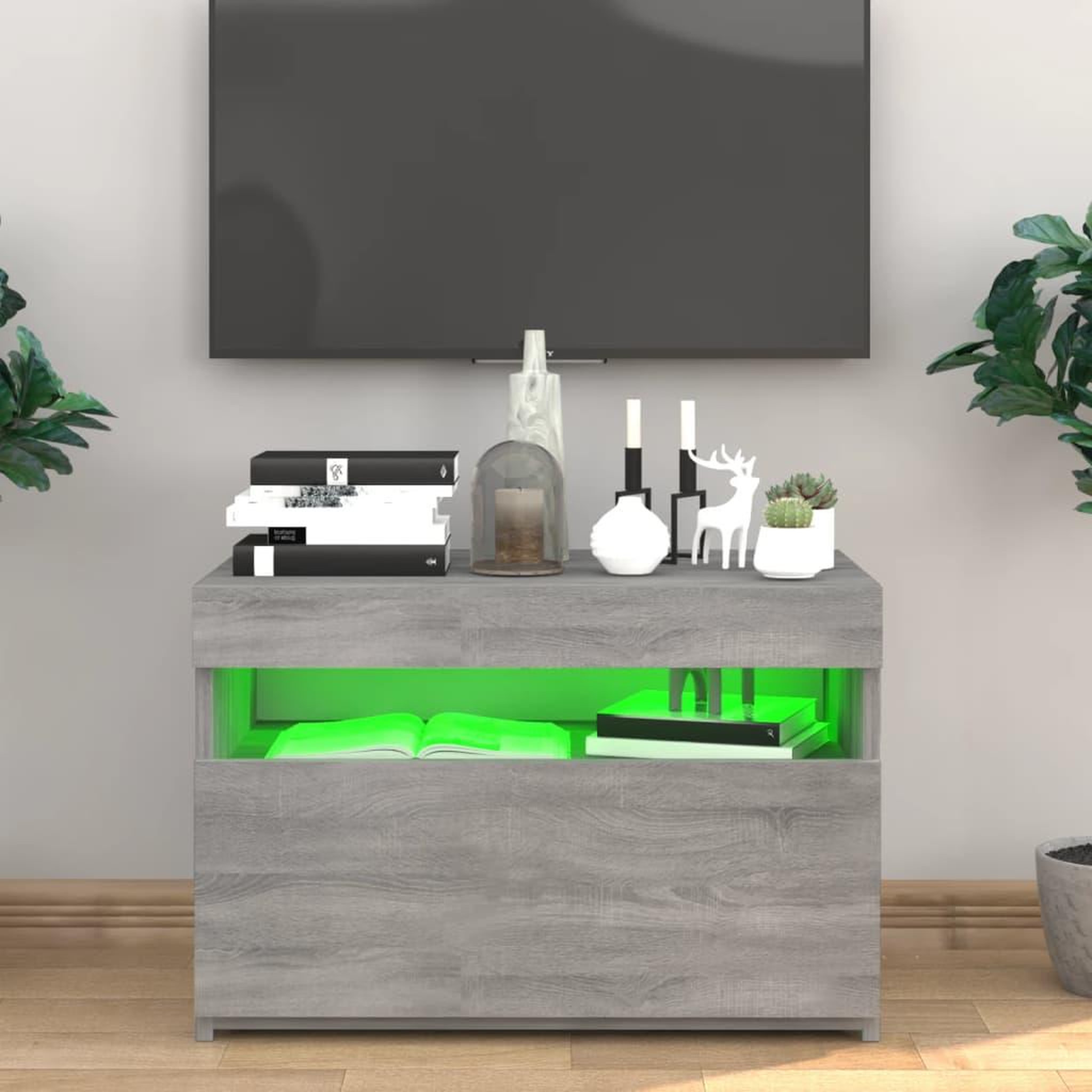 Voir la diapositive 4 : VIDAXL Meuble TV avec lumieres LED Sonoma gris 60x35x40 cm