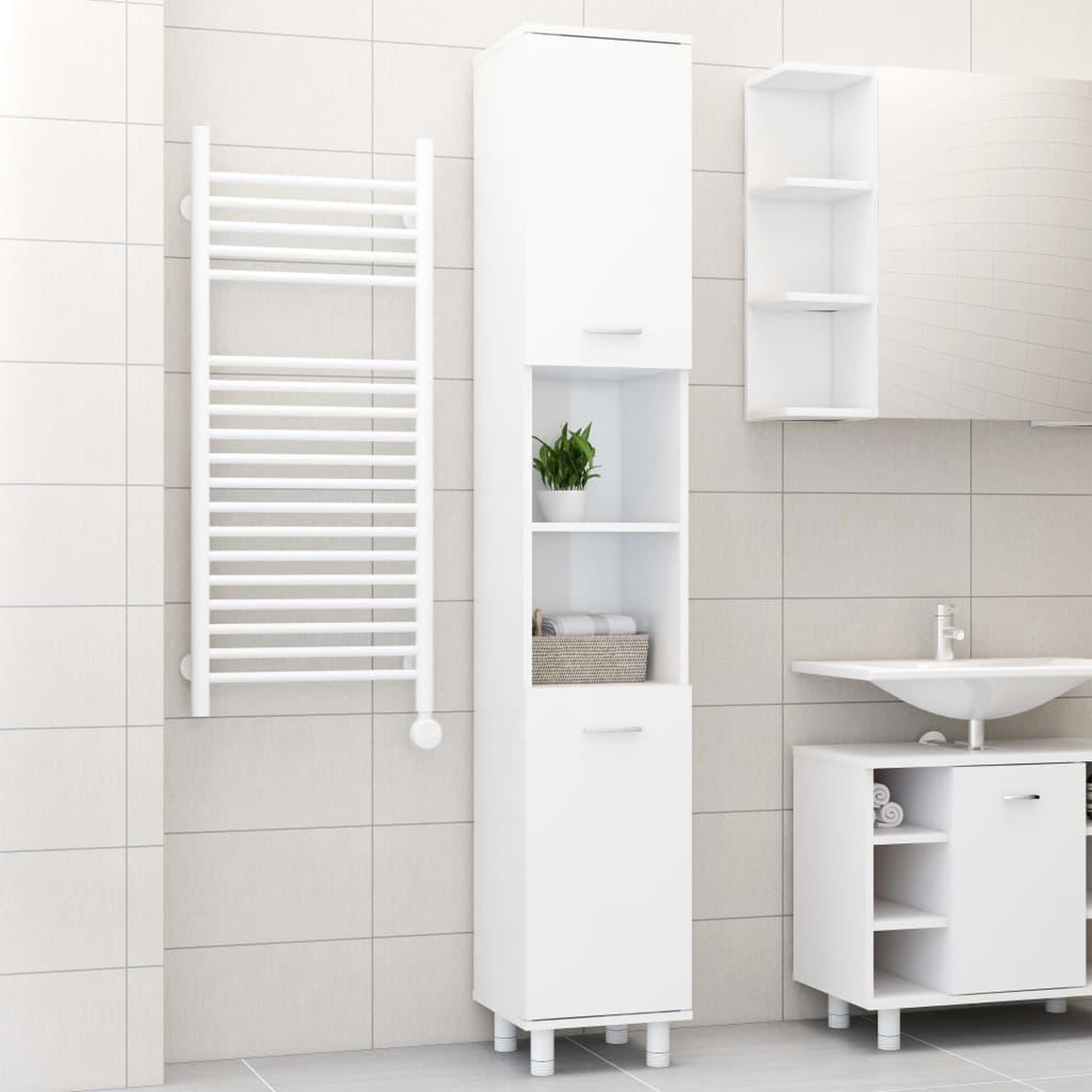 Voir la diapositive 1 : VIDAXL Armoire de salle de bain Blanc brillant Bois d'ingenierie
