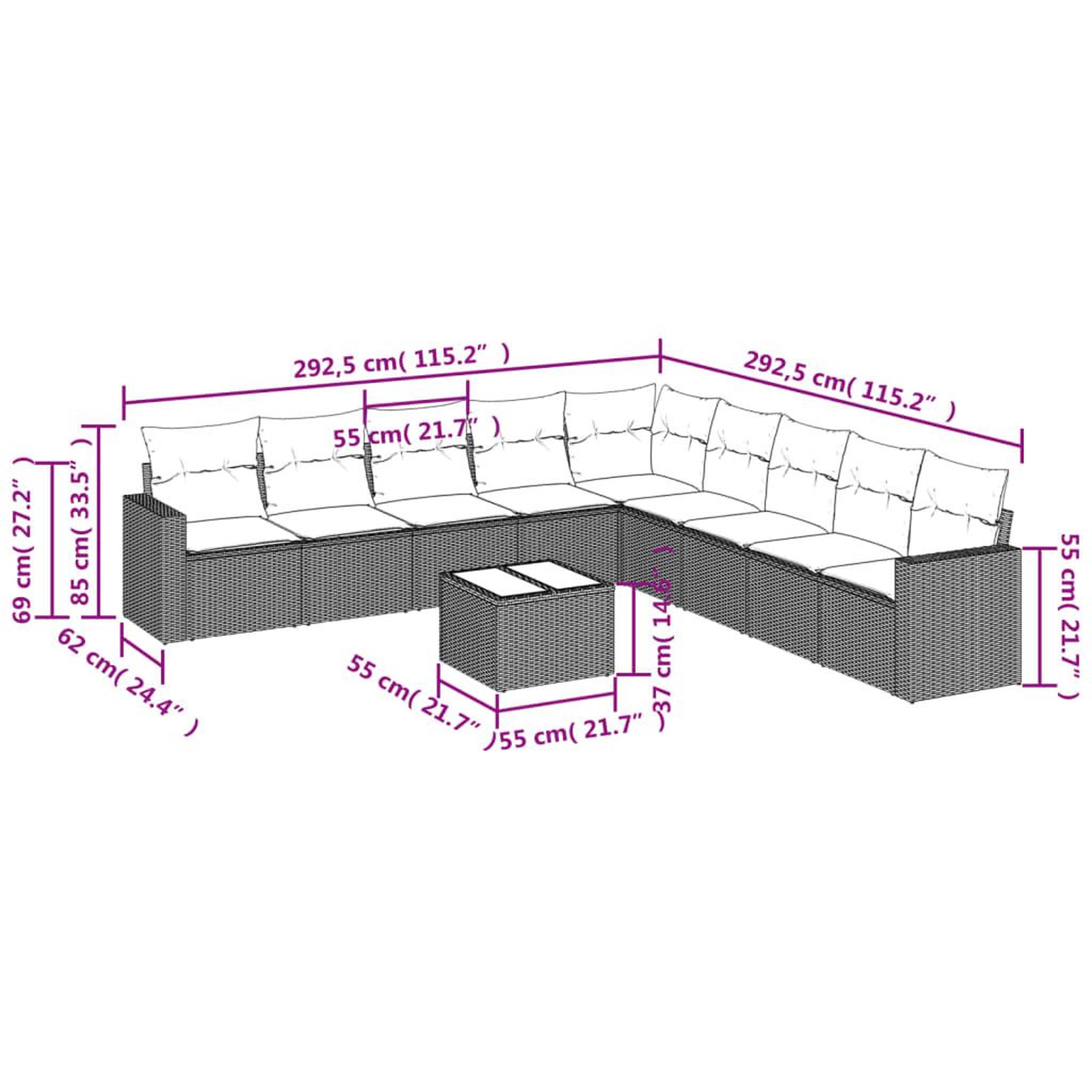 Voir la diapositive 3 : VIDAXL Salon de jardin 10 pcs avec coussins noir resine tressee