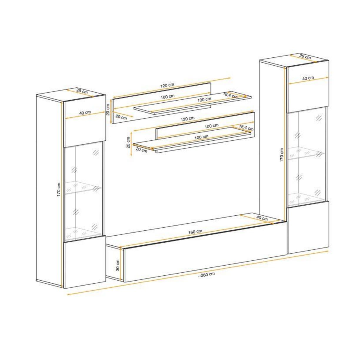 Paris Prix Meuble TV Mural Design  Fly III  260cm Blanc