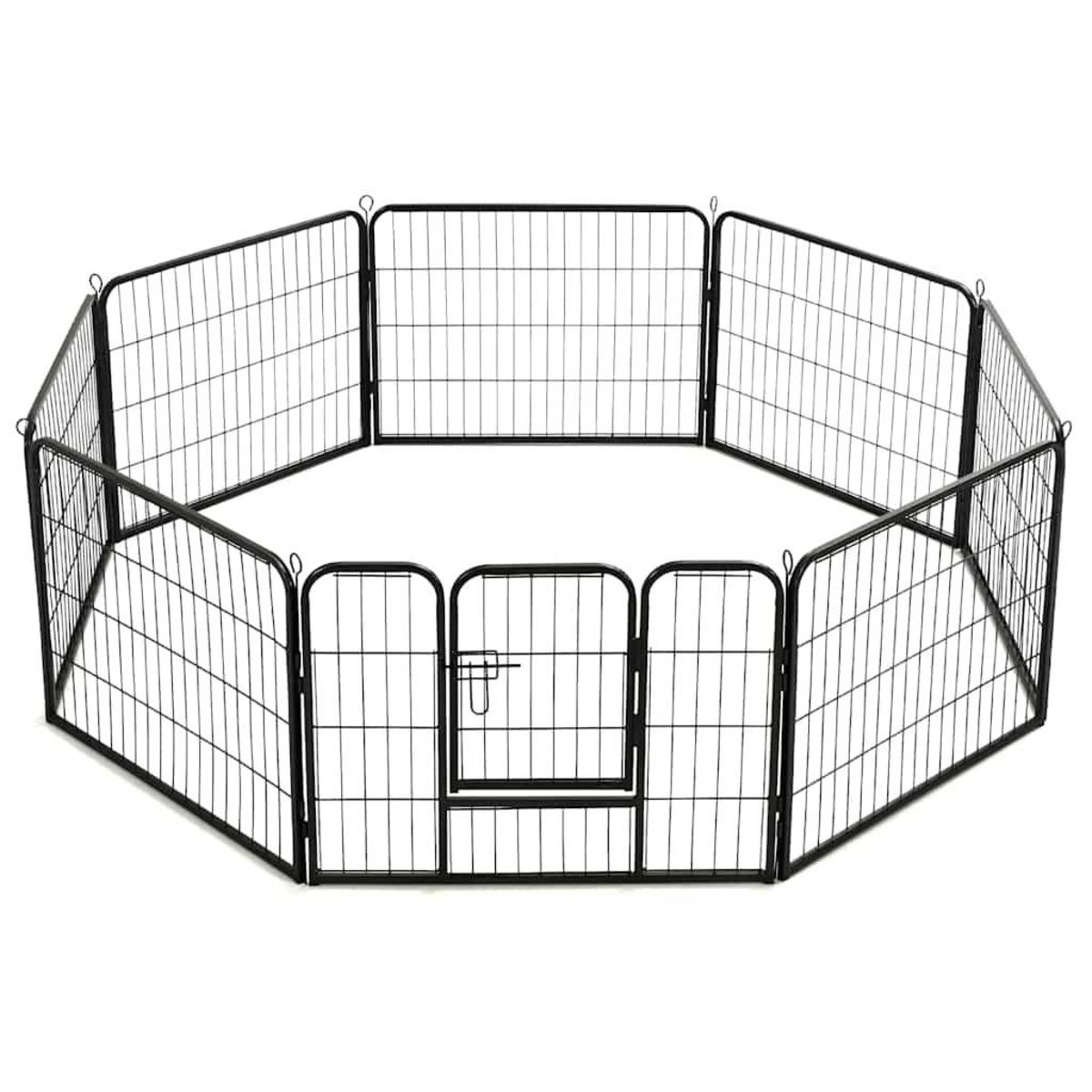 VIDAXL Parc pour chiens 8 panneaux Acier 60 x 80 cm Noir