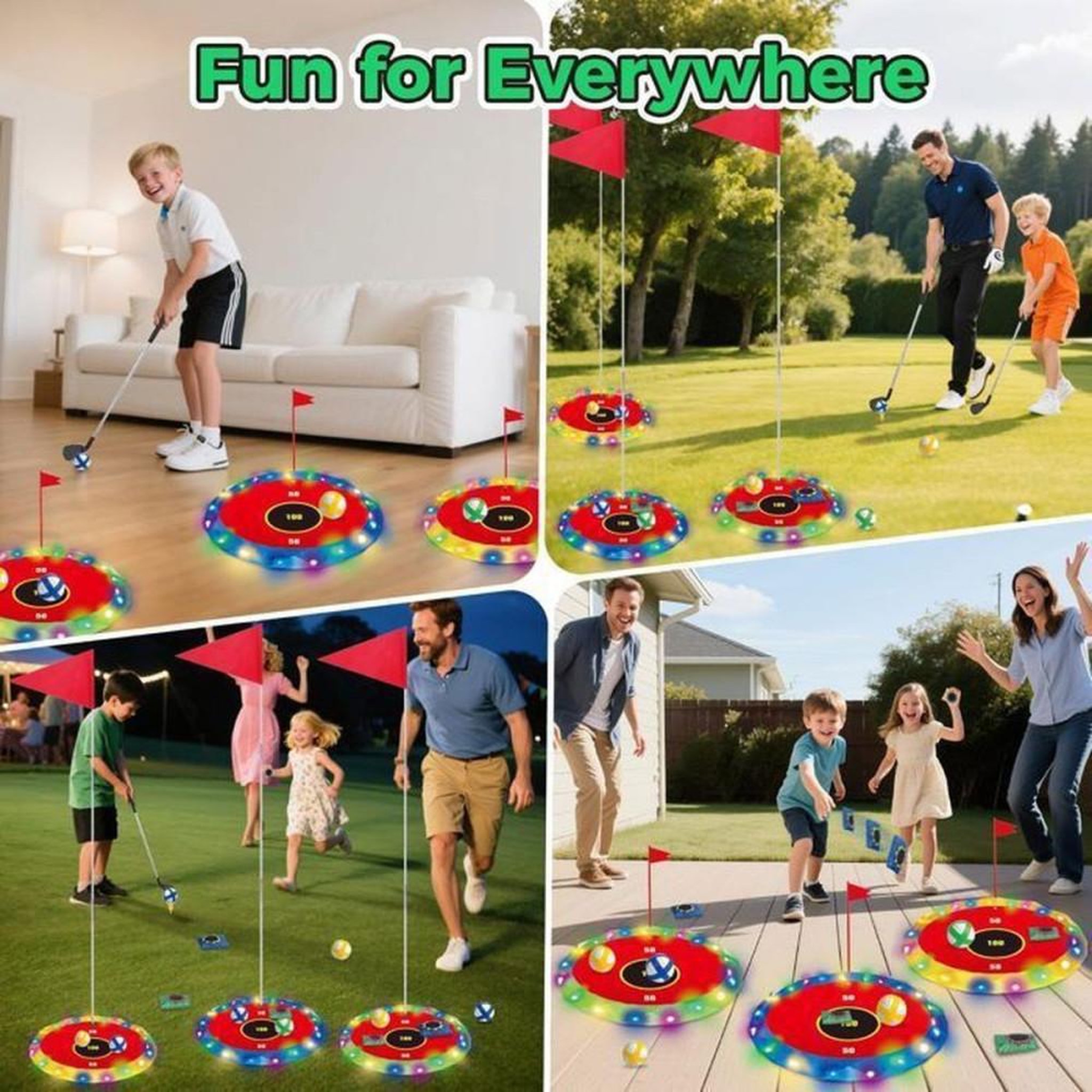 Voir la diapositive 5 : Jeu enfant 2 en 1 golf & lancer avec cibles LED, 2 clubs, 18 balles et 6 cibles, dès 5 ans