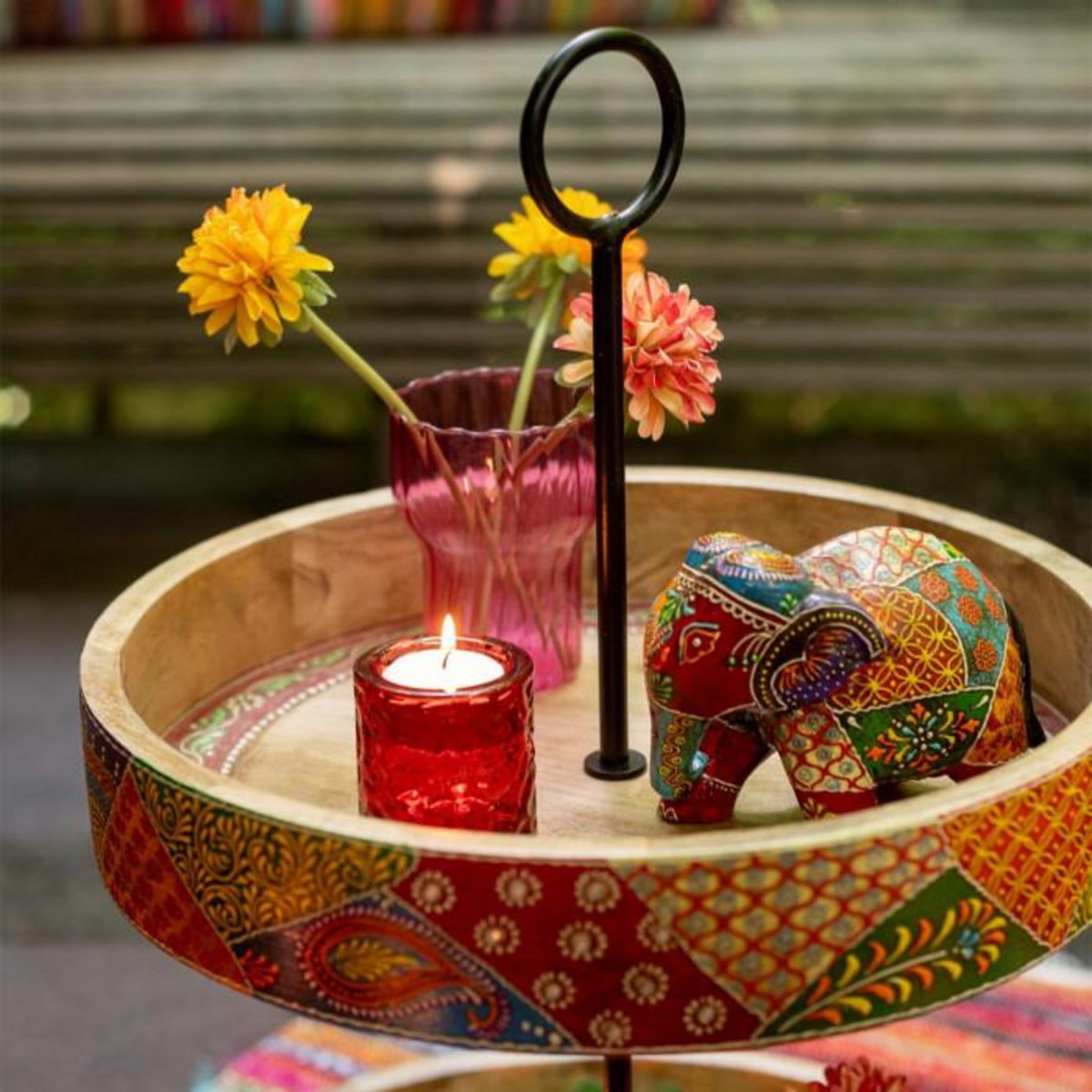 Paris Prix Statuette Éléphant en Bois  Delhi  20cm Multicolore