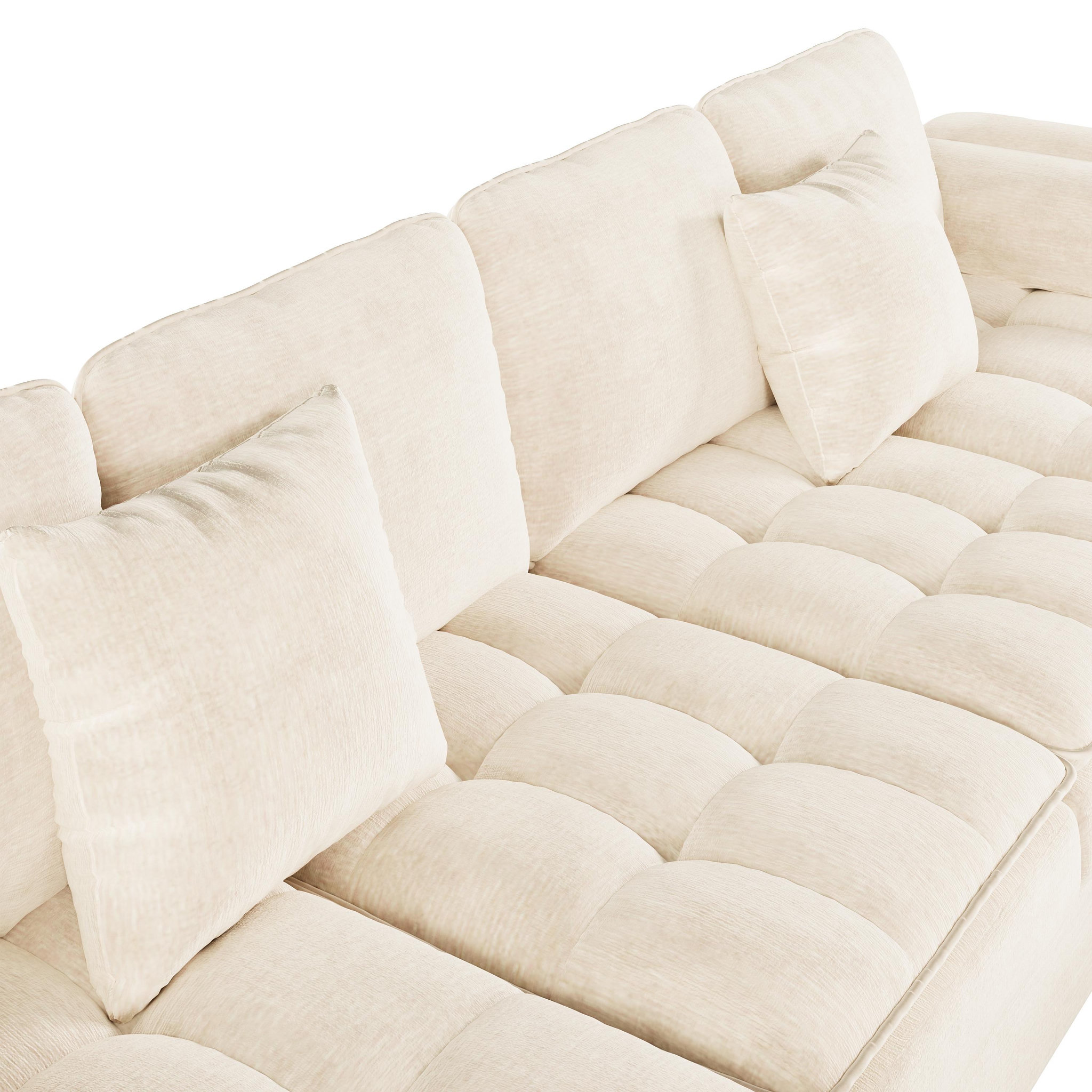Voir la diapositive 6 : MERAX Canapé d'angle u modulable 4 places en chenille avec 2 méridiennes