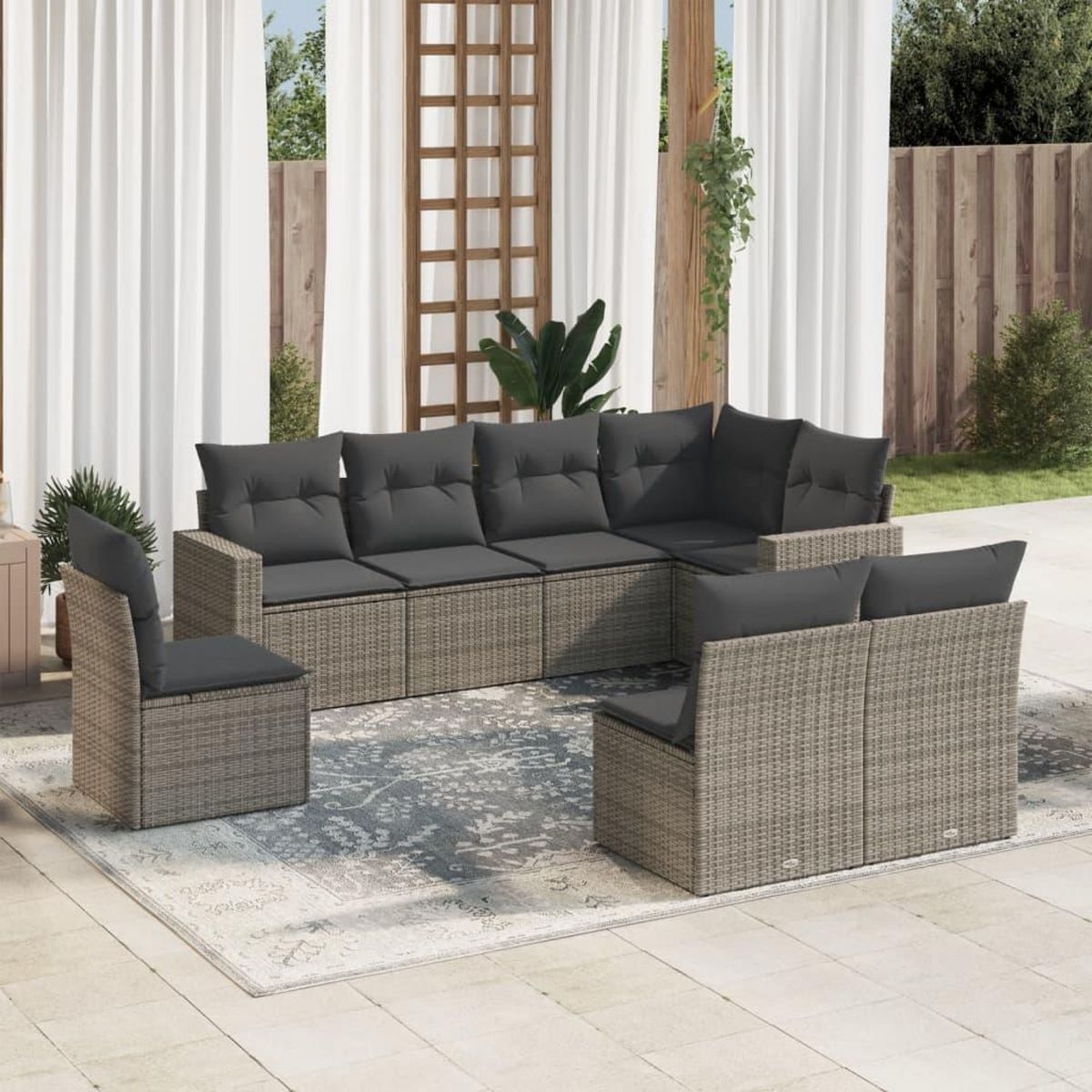 VIDAXL Salon de jardin 8 pcs avec coussins gris resine tressee