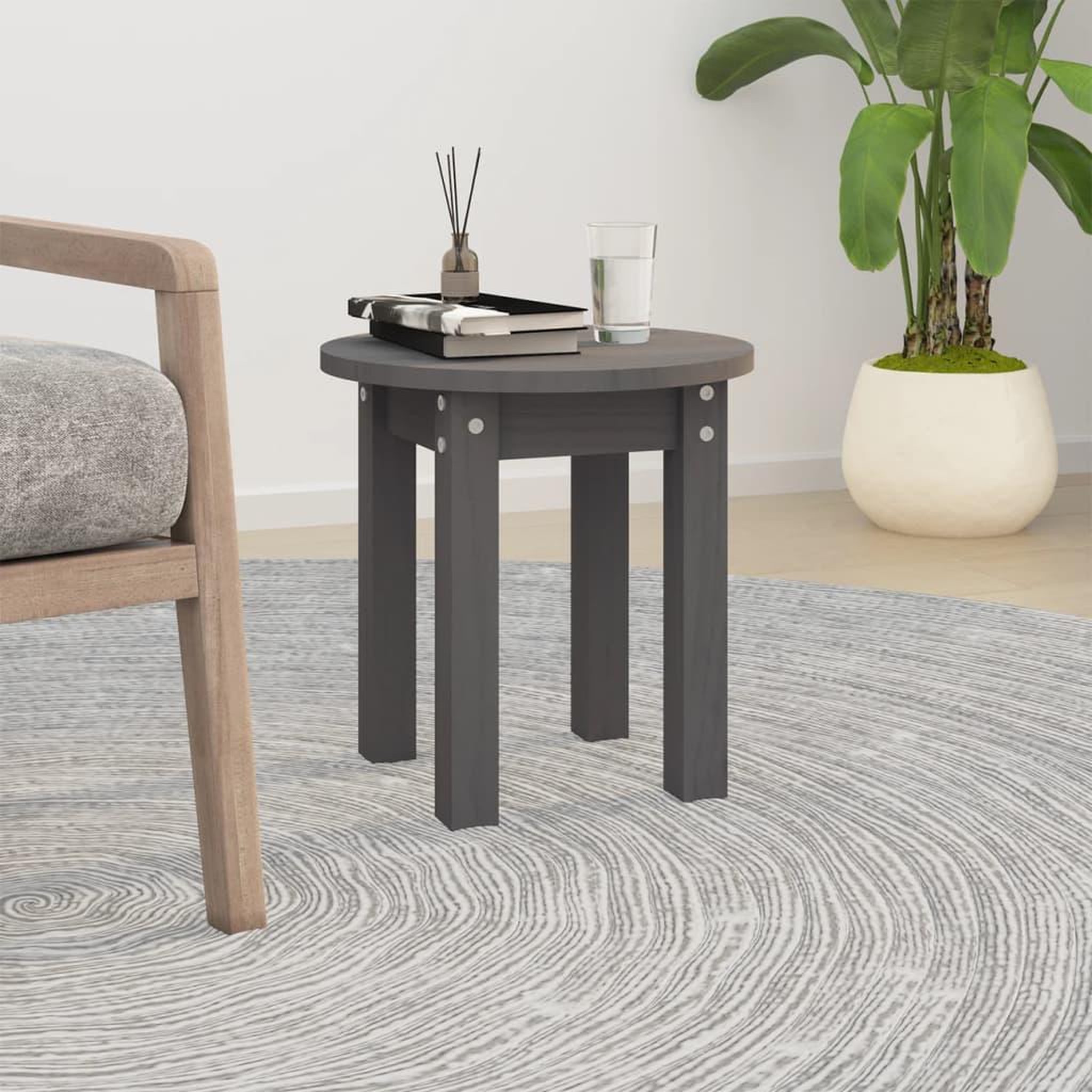 Voir la diapositive 1 : VIDAXL Table basse Gris Ø 35x35 cm Bois massif de pin