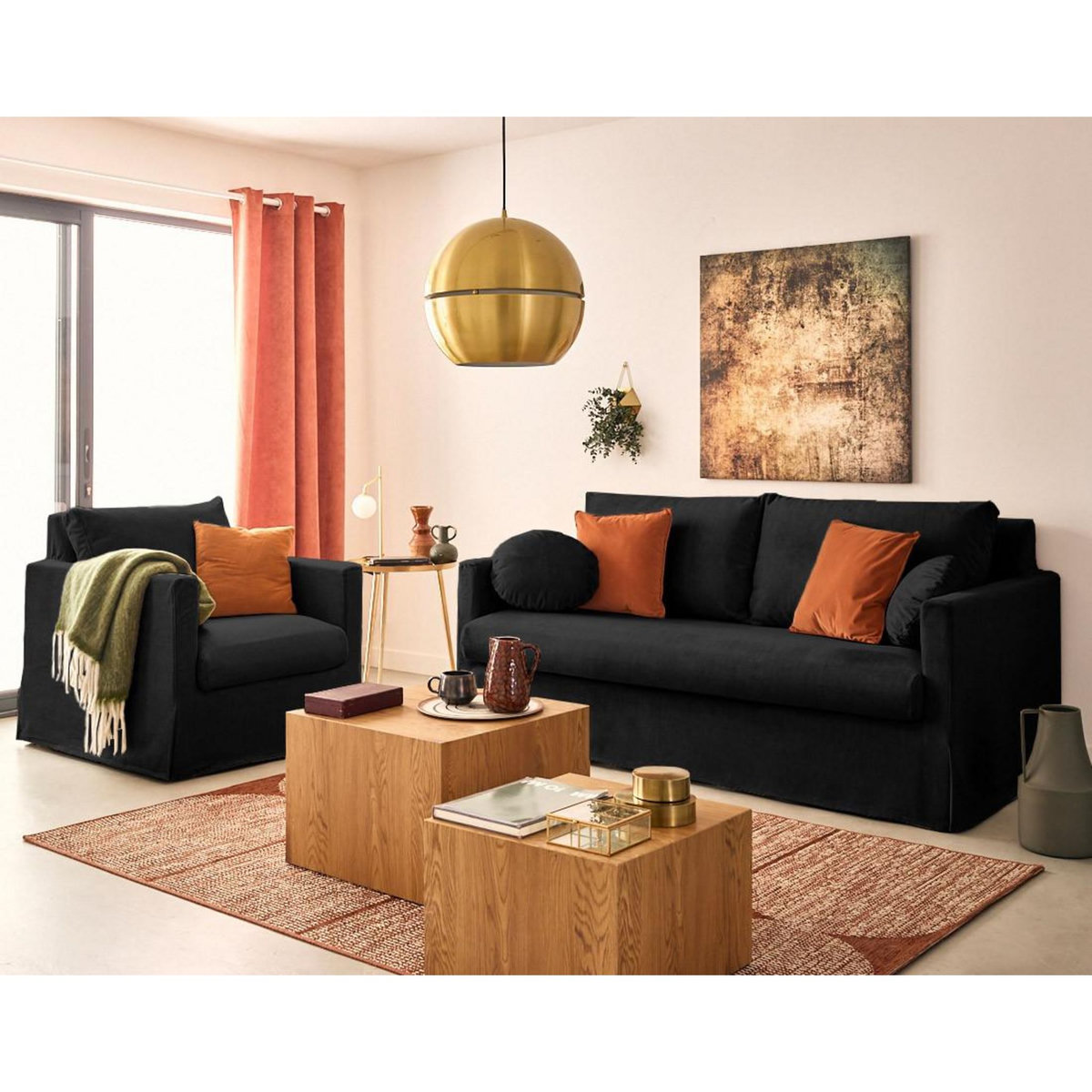 LISA DESIGN Serena - canapé droit déhoussable 3 places en velours