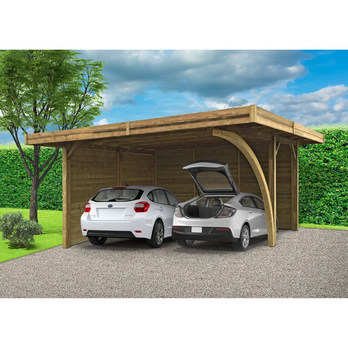 SOLID SUPERIA Carport bois toit plat 2 voitures 17,28 m² DACRE