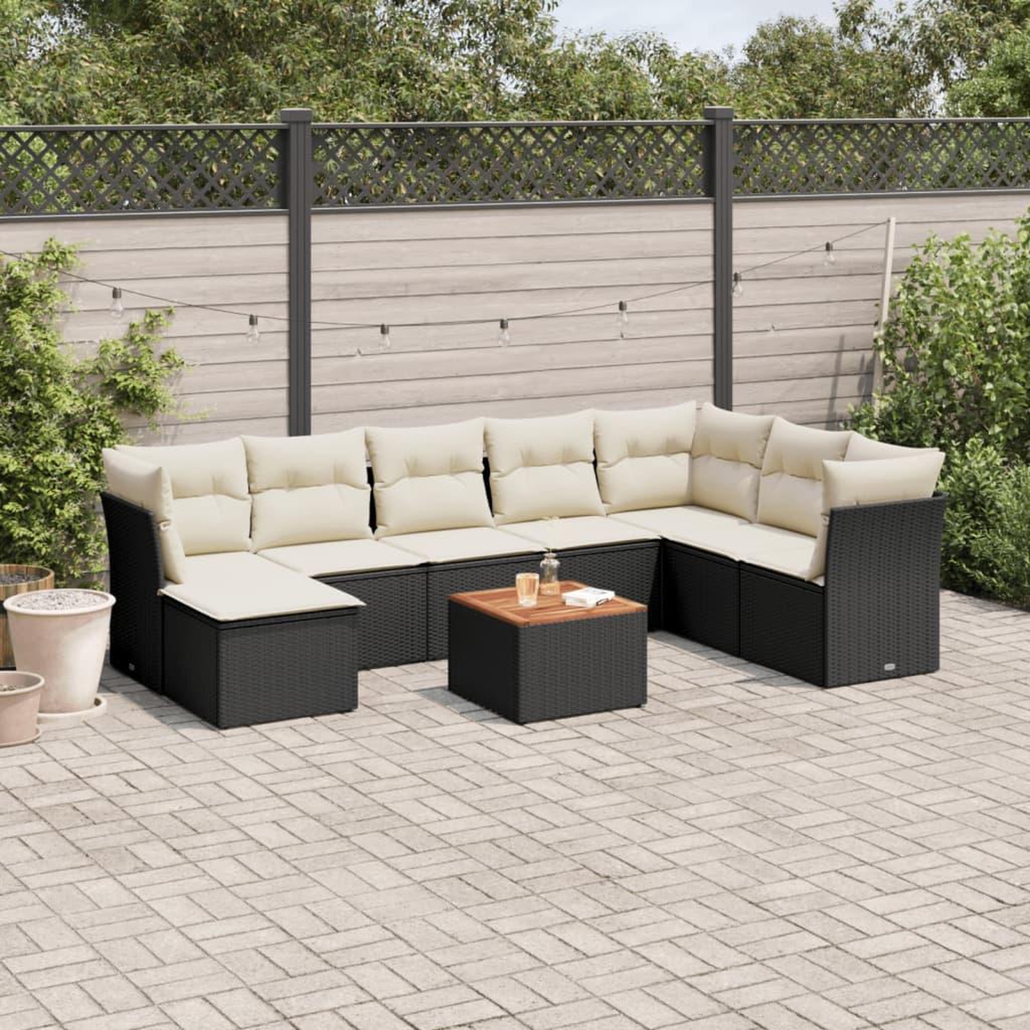 VIDAXL Salon de jardin 9 pcs avec coussins noir resine tressee