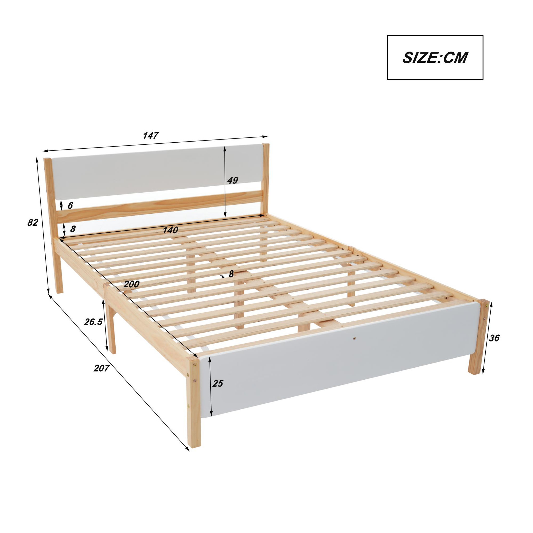 Voir la diapositive 3 : MERAX Lit 2 places 140x200cm bois et mdf coloris blanc+naturel
